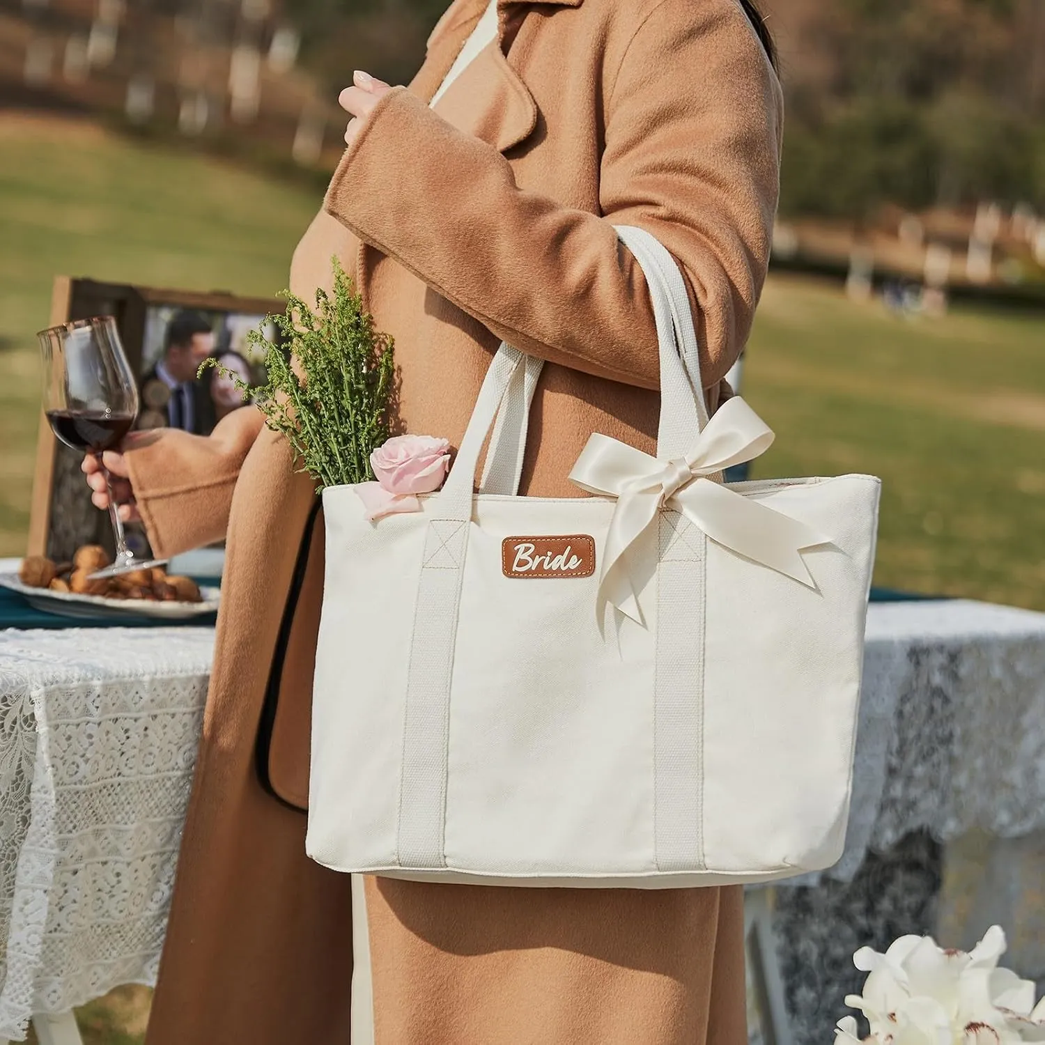AW BRIDAL Monogram Canvas Tote Bag for Chrismas, Bridal Shower, Retirement, Birthday Gifts for Women Mom Wife Sister Friends
