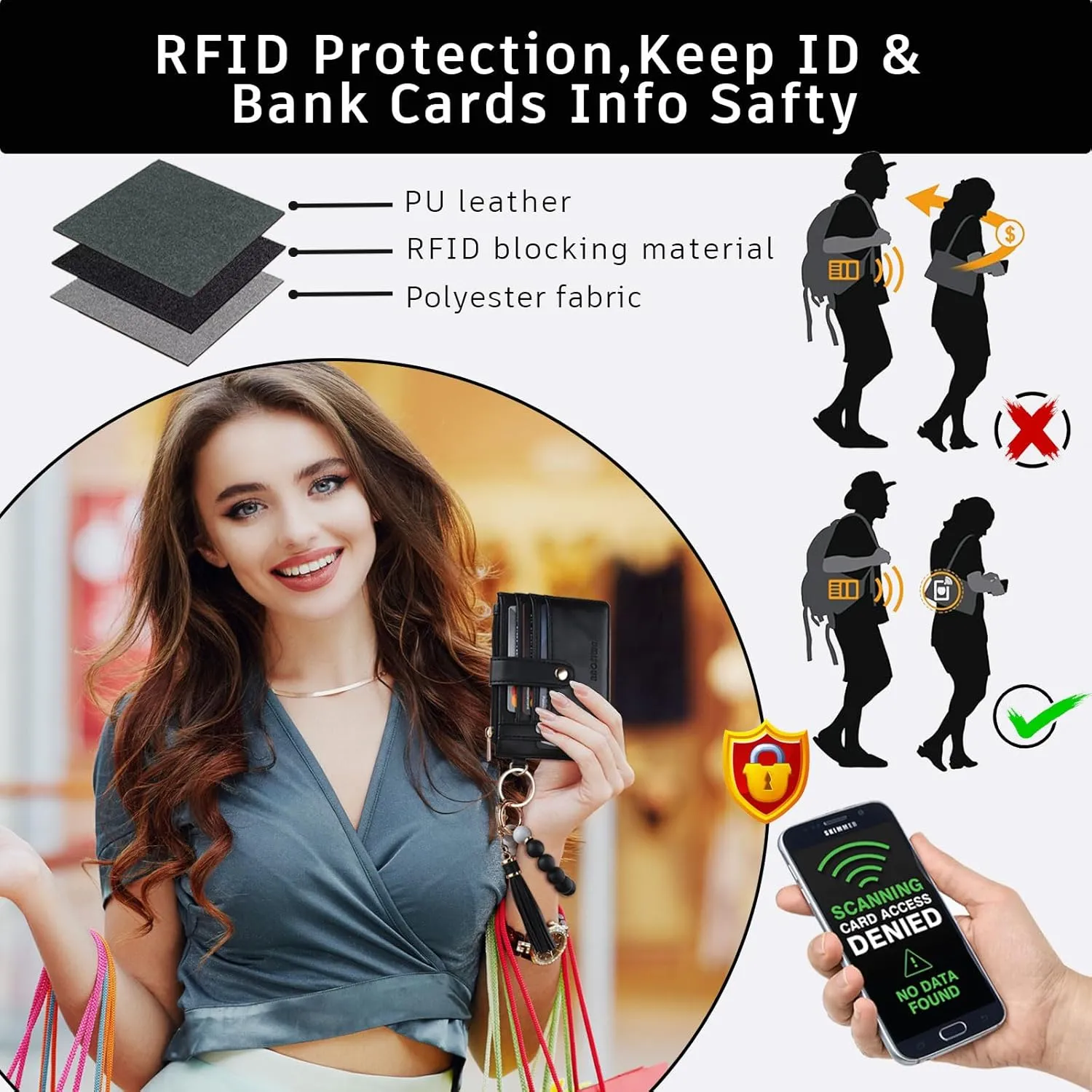 BAOSIWA Silicone Bracelet Keychain Wallet for Women Wristlet Card Holder Slim RFID Wallet with Zipper Pocket