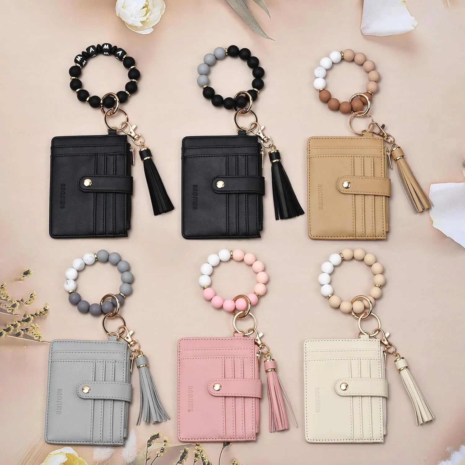 BAOSIWA Silicone Bracelet Keychain Wallet for Women Wristlet Card Holder Slim RFID Wallet with Zipper Pocket