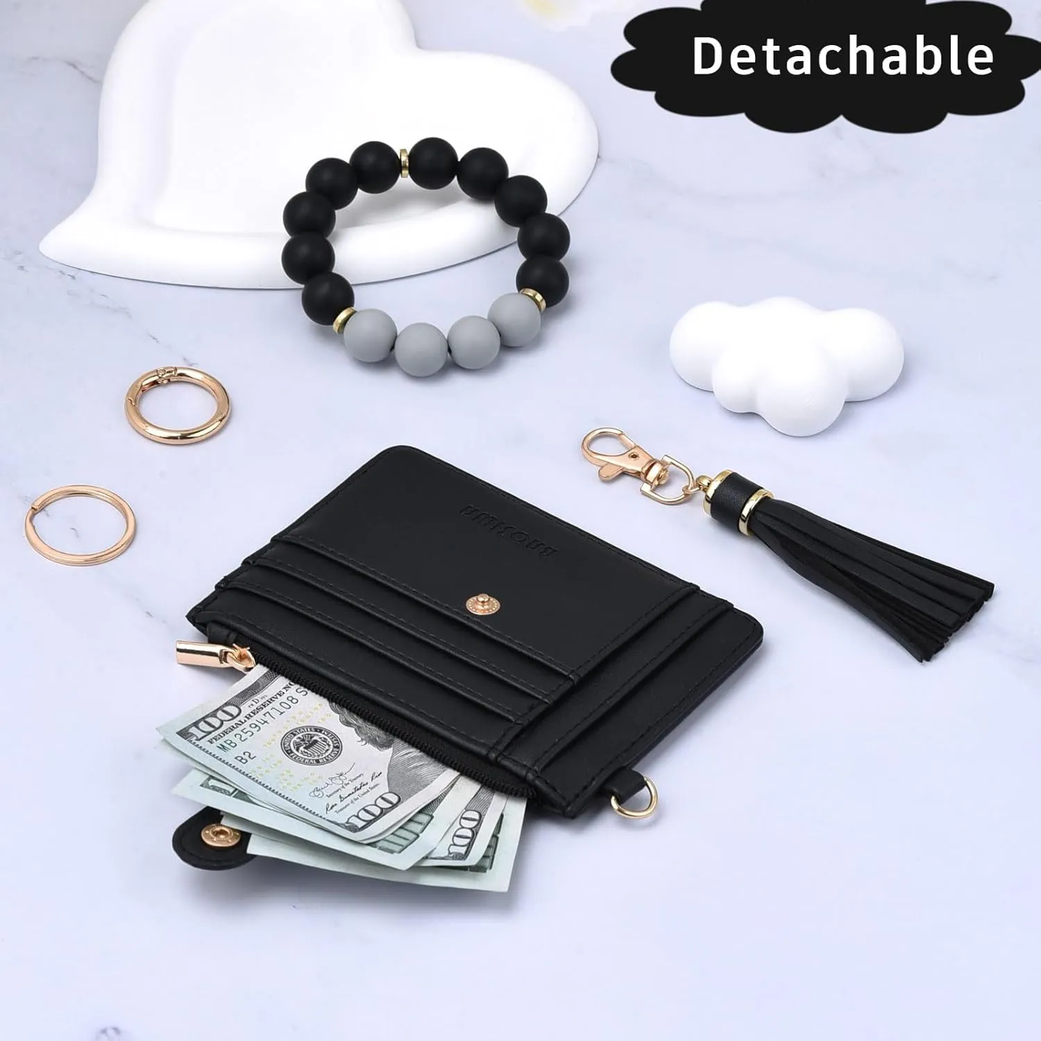 BAOSIWA Silicone Bracelet Keychain Wallet for Women Wristlet Card Holder Slim RFID Wallet with Zipper Pocket