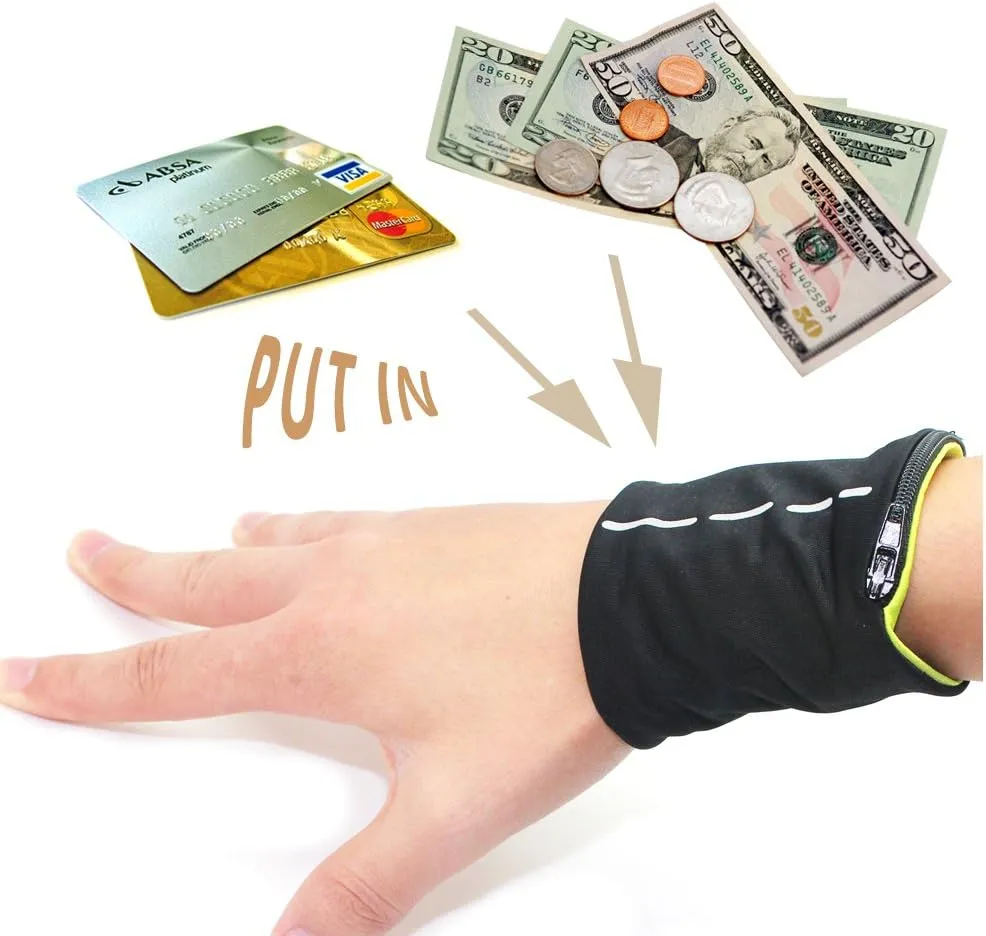 boshiho Unisex Zippered Wristband Pouch Runners Wrist Pocket Reversible Wrist Wallet