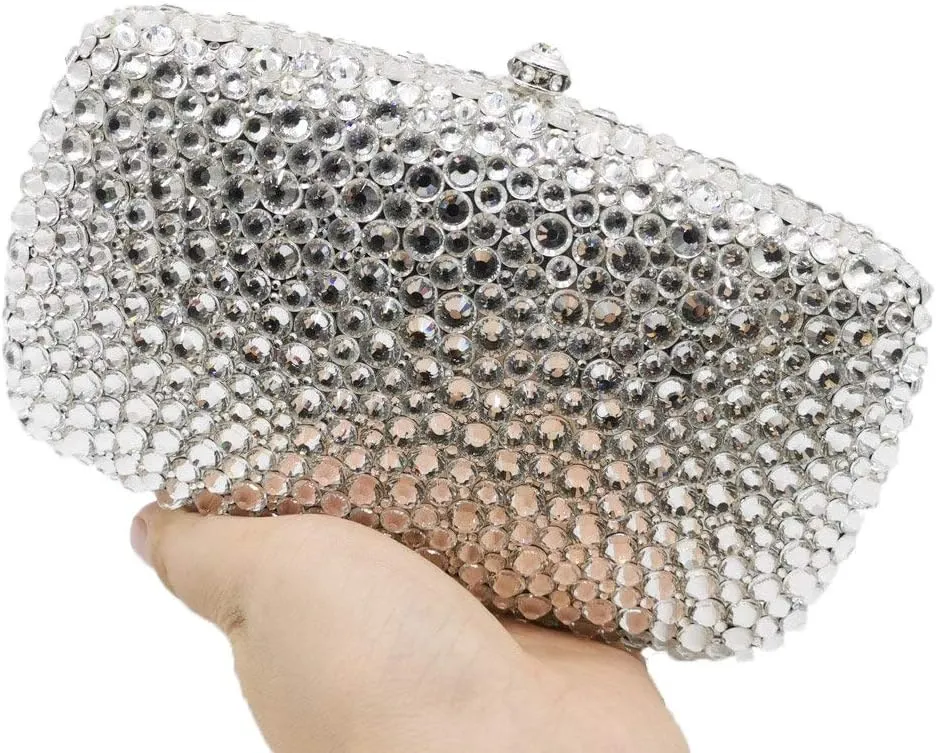Boutique De FGG Rhinestone Clutch Bag with Spikes Bling Evening Handbags Crystal Clutch Purses for Women Wedding Party,Mini