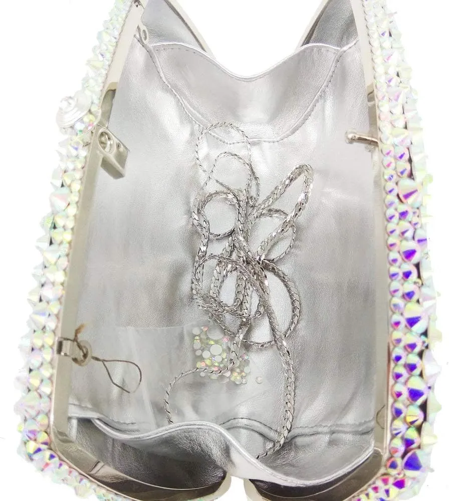 Boutique De FGG Rhinestone Clutch Bag with Spikes Bling Evening Handbags Crystal Clutch Purses for Women Wedding Party,Mini