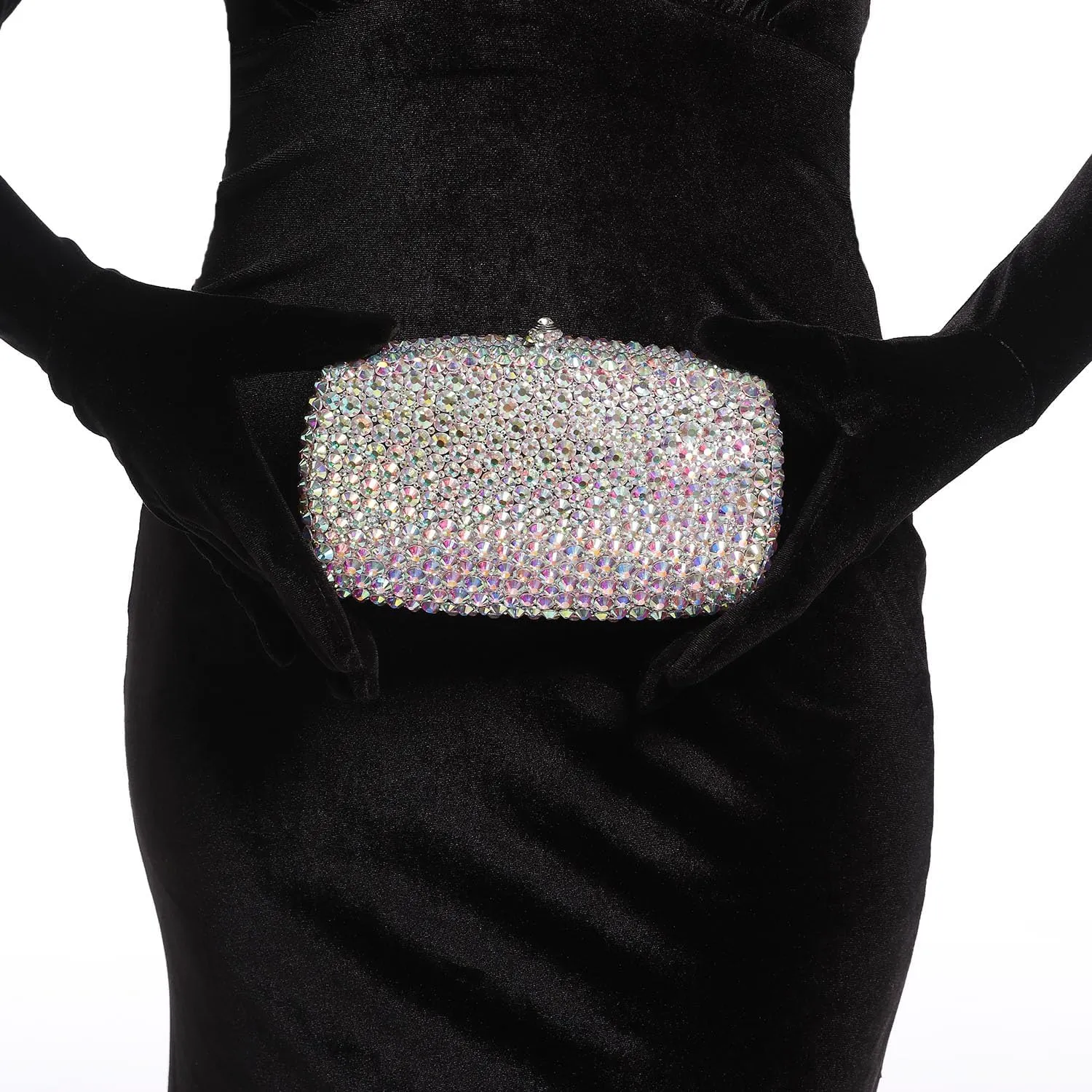 Boutique De FGG Rhinestone Clutch Bag with Spikes Bling Evening Handbags Crystal Clutch Purses for Women Wedding Party,Mini