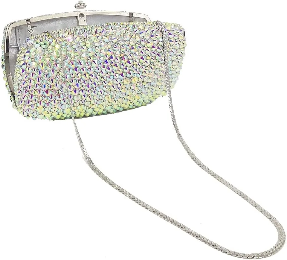 Boutique De FGG Rhinestone Clutch Bag with Spikes Bling Evening Handbags Crystal Clutch Purses for Women Wedding Party,Mini