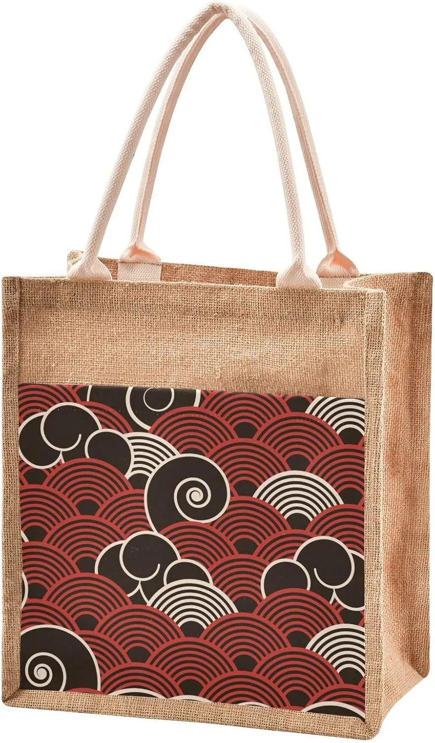 Burlap Tote Bags Beach Jute handbag For Women Top Handles Zipper Closure Sturdy Lining 4 Size Pattern 1