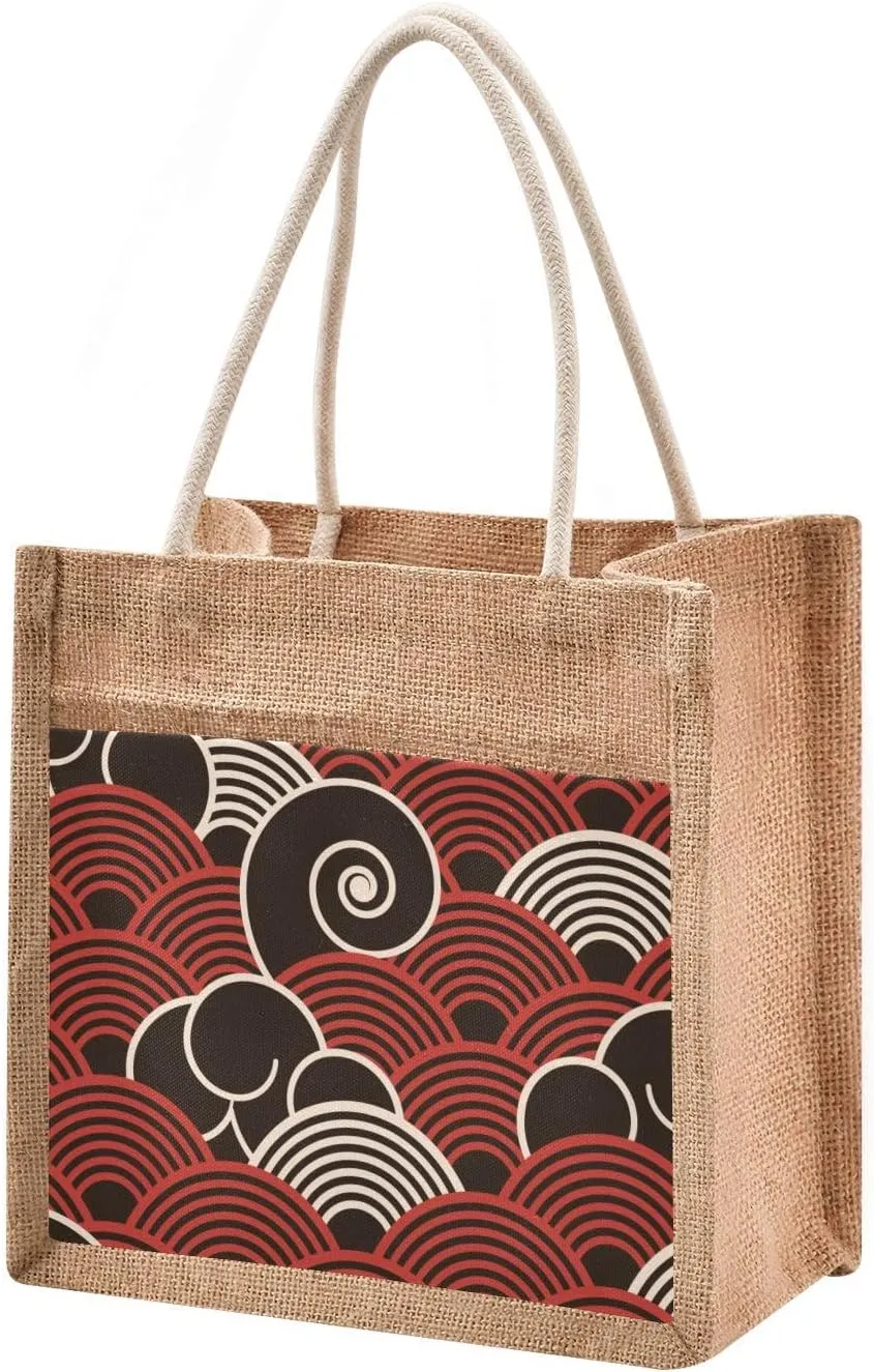 Burlap Tote Bags Beach Jute handbag For Women Top Handles Zipper Closure Sturdy Lining 4 Size Pattern 1
