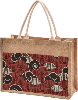Burlap Tote Bags Beach Jute handbag For Women Top Handles Zipper Closure Sturdy Lining 4 Size Pattern 1