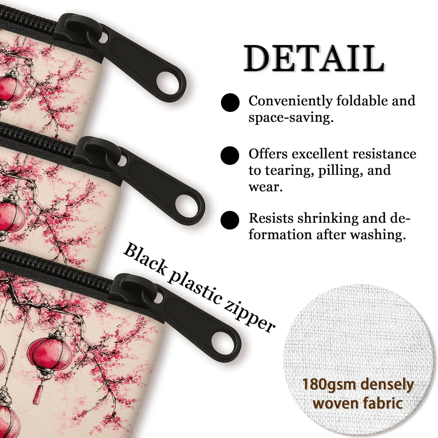 Cherries Blossom Cosmetic Bag, Red Lanterns Asian Art Makeup Travel Pouch for Women, Portable Small Canvas Zipper Organizer, Spring Festival Gift Toiletry Bag 7x9 Inch