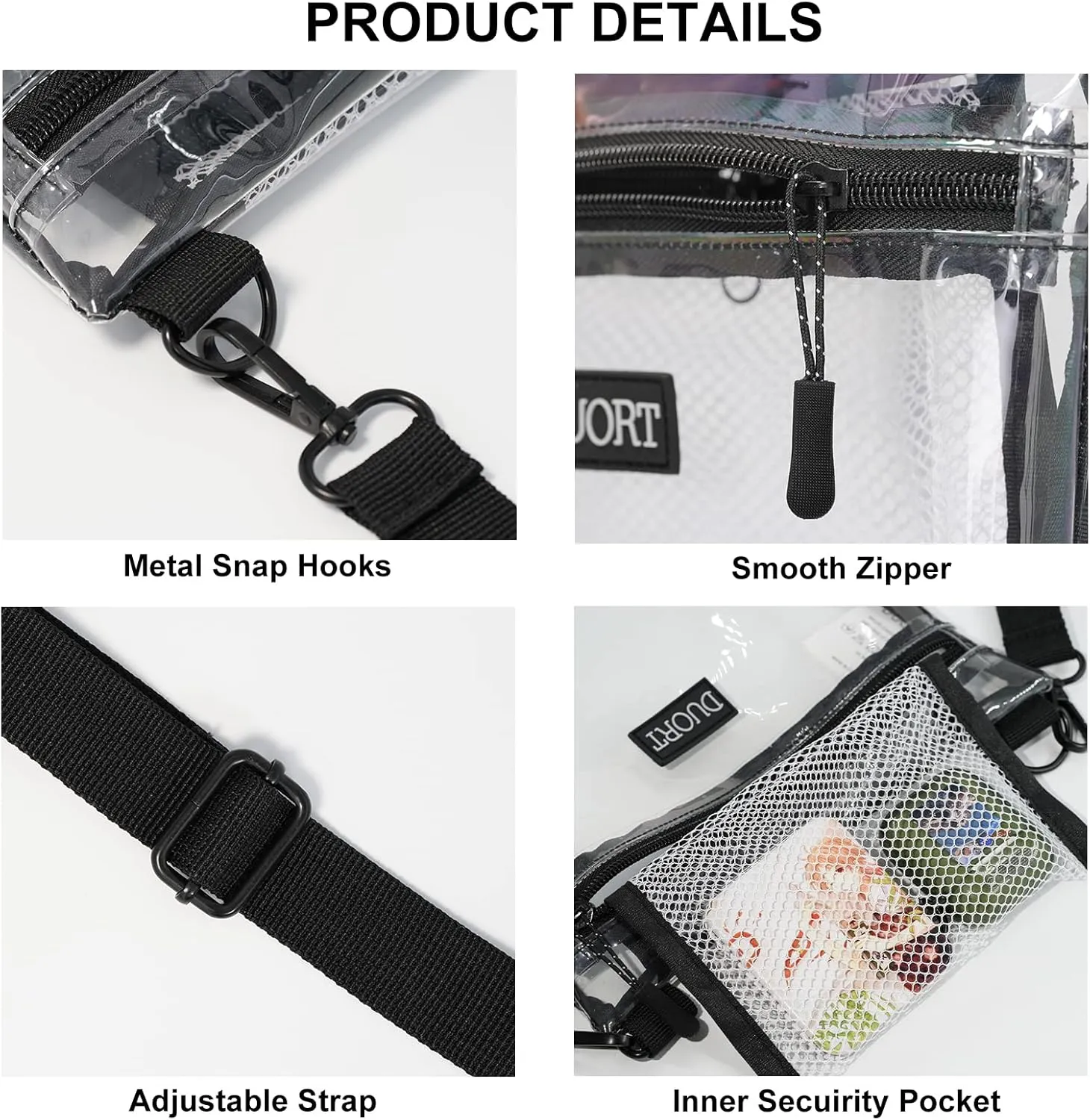 Clear Bag Stadium Approved, TPU Clear Purses Inside PocketCrossbody Bag Adjustable Strap for ConcertSporting Events