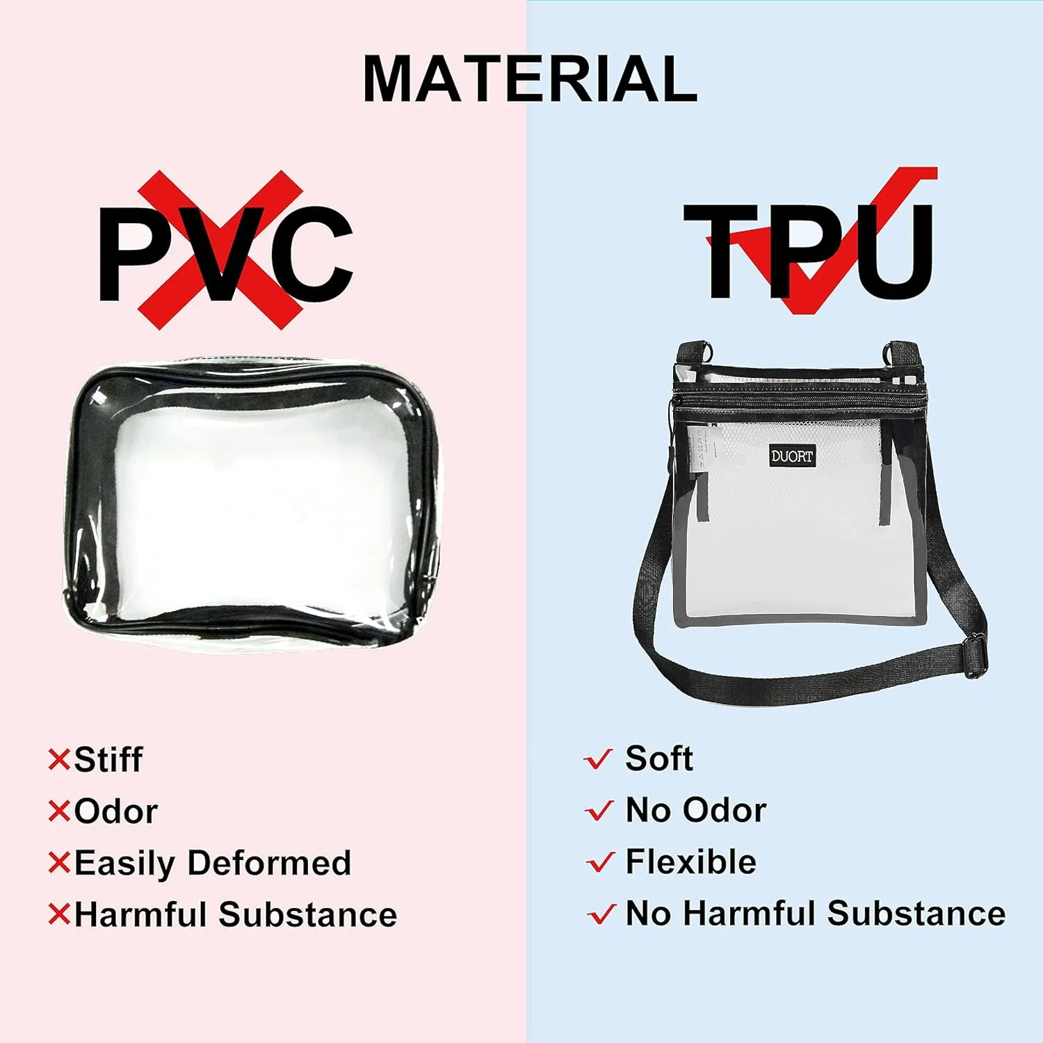Clear Bag Stadium Approved, TPU Clear Purses Inside PocketCrossbody Bag Adjustable Strap for ConcertSporting Events