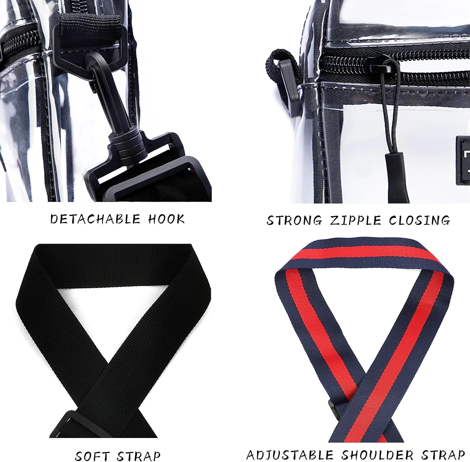 Clear Bag Stadium Approved, TPU Clear Purses Inside PocketCrossbody Bag Adjustable Strap for ConcertSporting Events