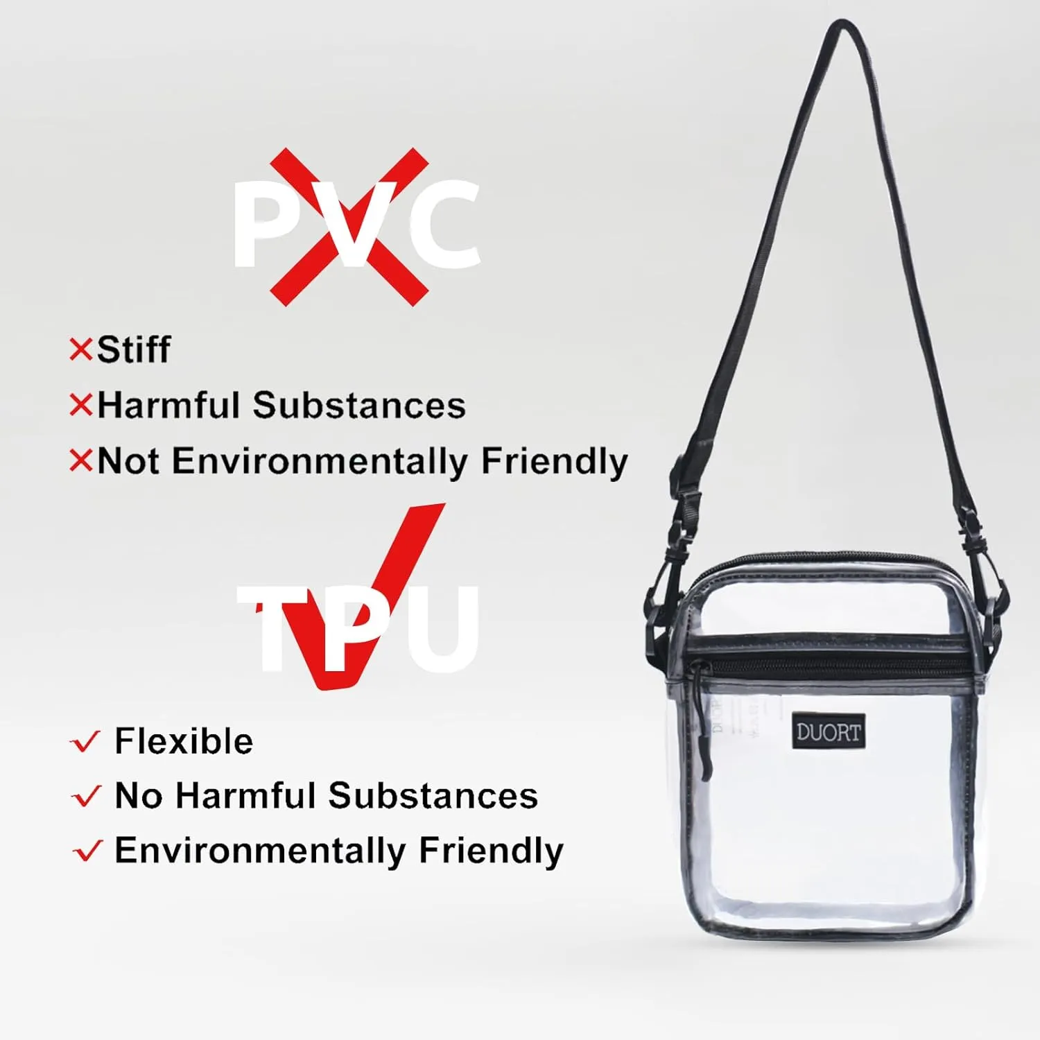 Clear Bag Stadium Approved, TPU Clear Purses Inside PocketCrossbody Bag Adjustable Strap for ConcertSporting Events