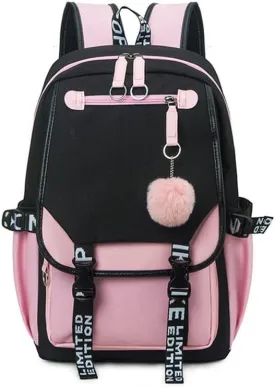 dageraad Backpacks For Teen Girls With USB Port,black cute backpack Can Hold 15.6in Notebook,Tablets.Girls Backpack Can Be Used As Gift for Students Or Friends(Black Pink)