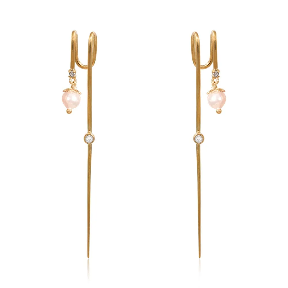 Dangling Pearl Needle Earcuff Earring
