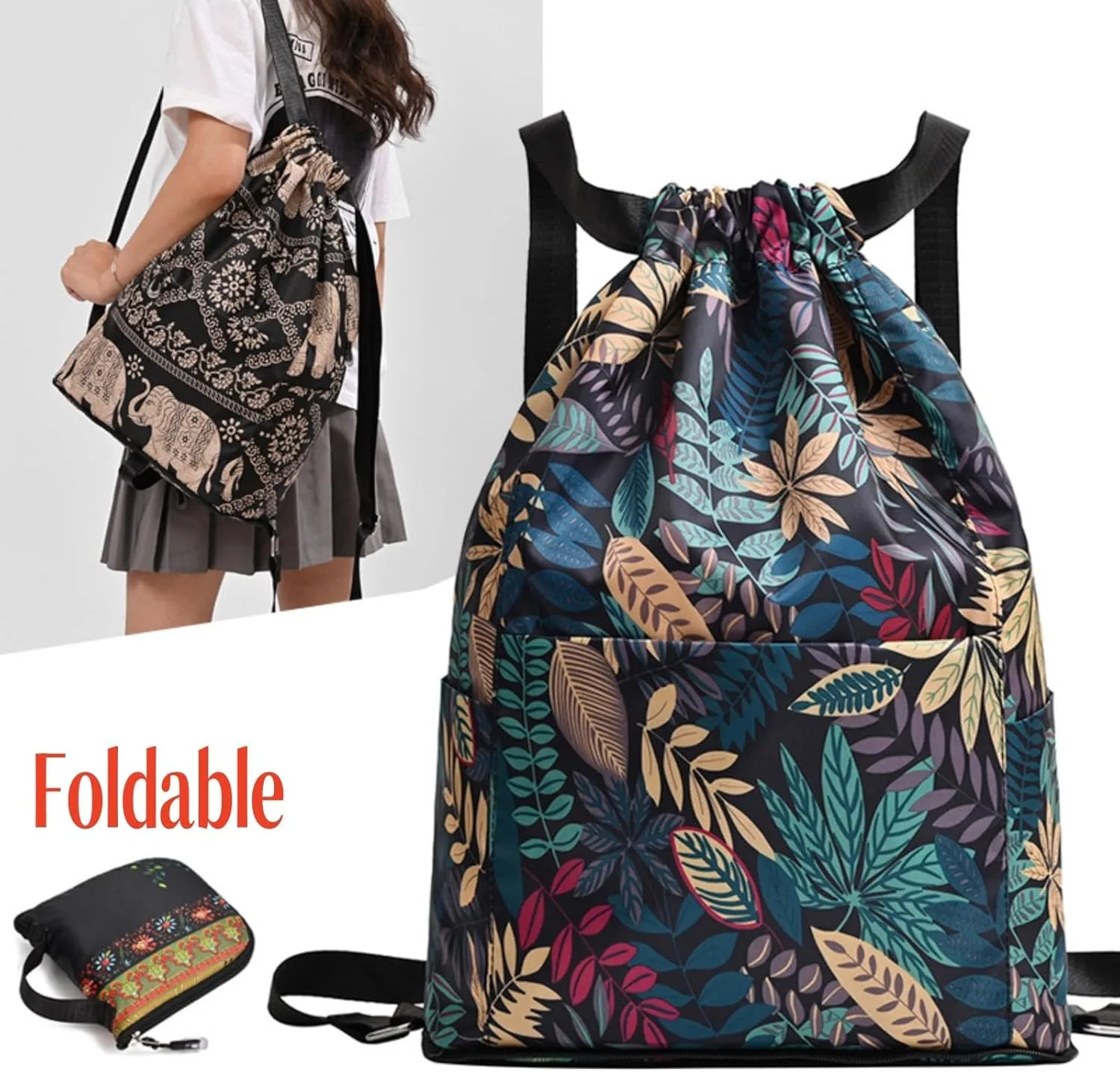 Drawstring Foldable Large Capacity Dry-Wet Separation Travel Sports Backpack,Foldable Drawstring Backpack for Travel (A)