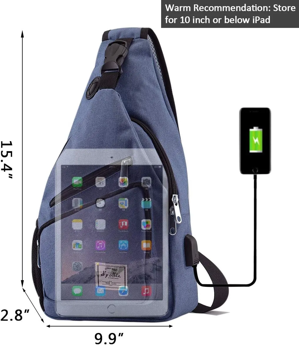 d'yallee 15.4" Sling Bag for Men Crossbody Shoulder Chest Bags Nylon for Travel Gym Sport Hiking with USB Charger Port 