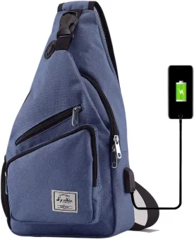 d'yallee 15.4" Sling Bag for Men Crossbody Shoulder Chest Bags Nylon for Travel Gym Sport Hiking with USB Charger Port 