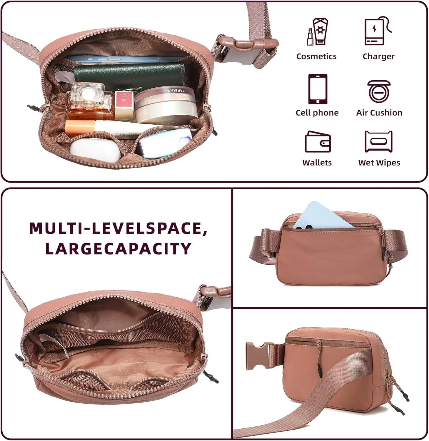 FODOKO Unisex Two-way Zipper Belt Bag