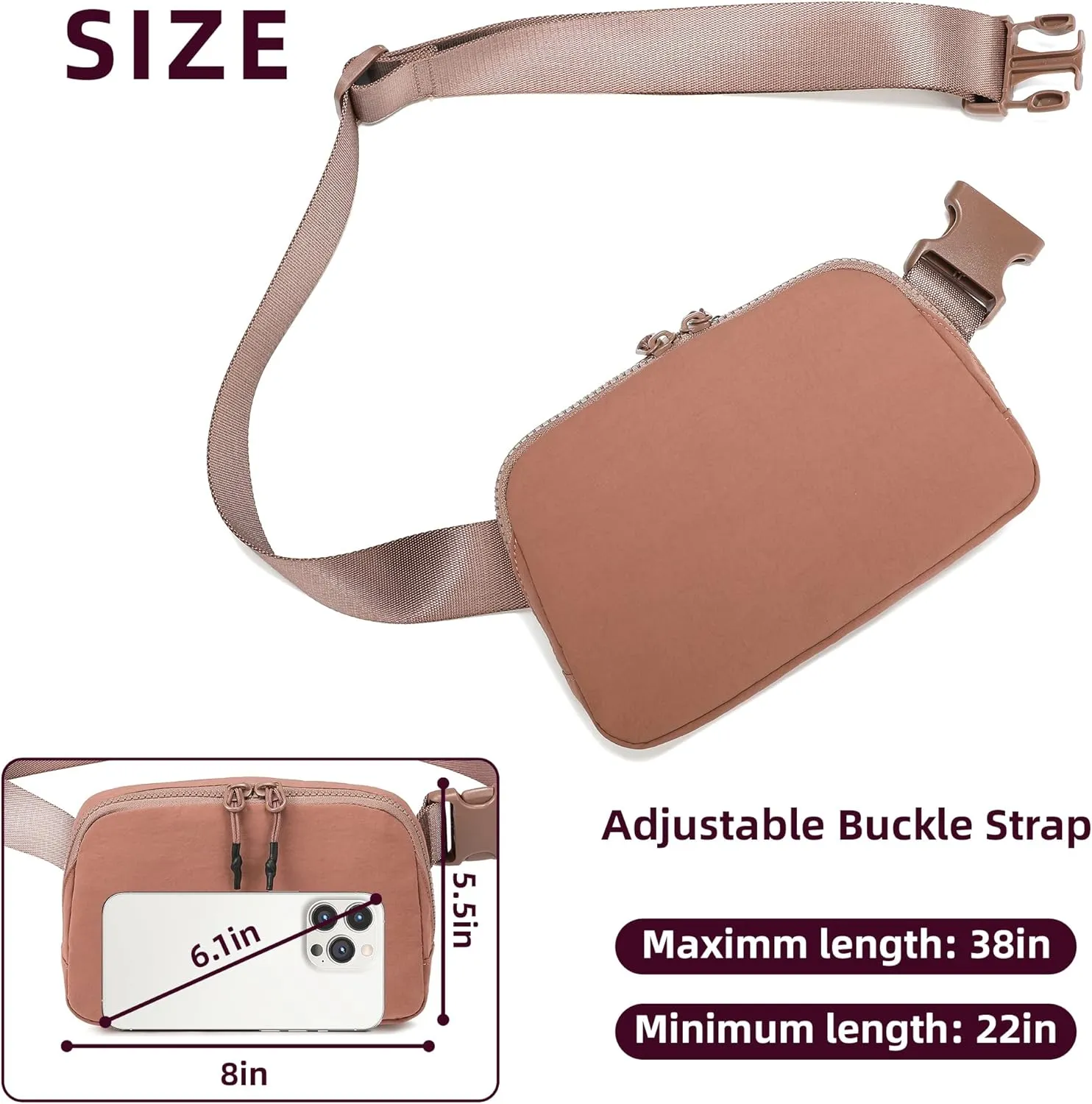 FODOKO Unisex Two-way Zipper Belt Bag