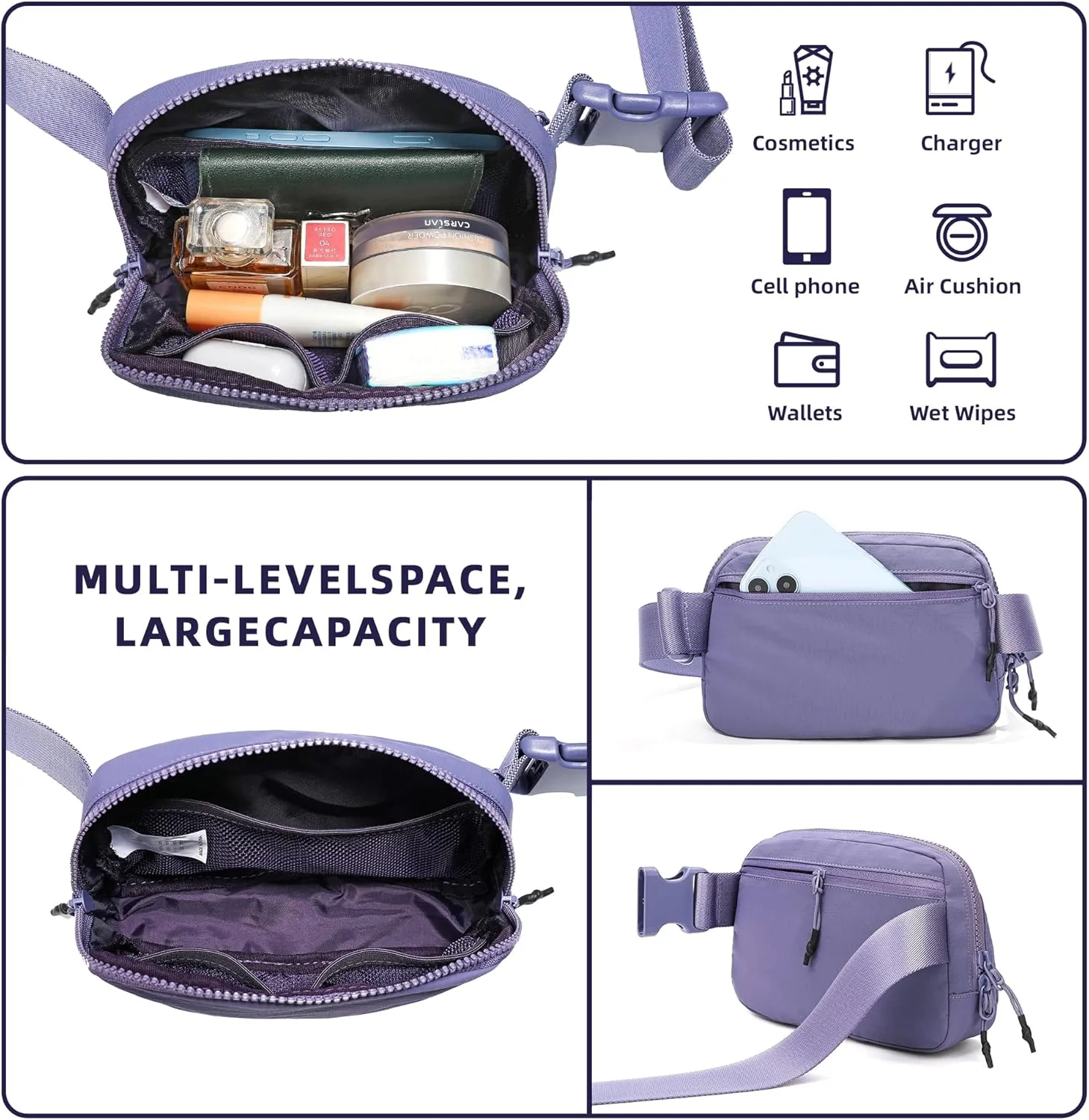 FODOKO Unisex Two-way Zipper Belt Bag