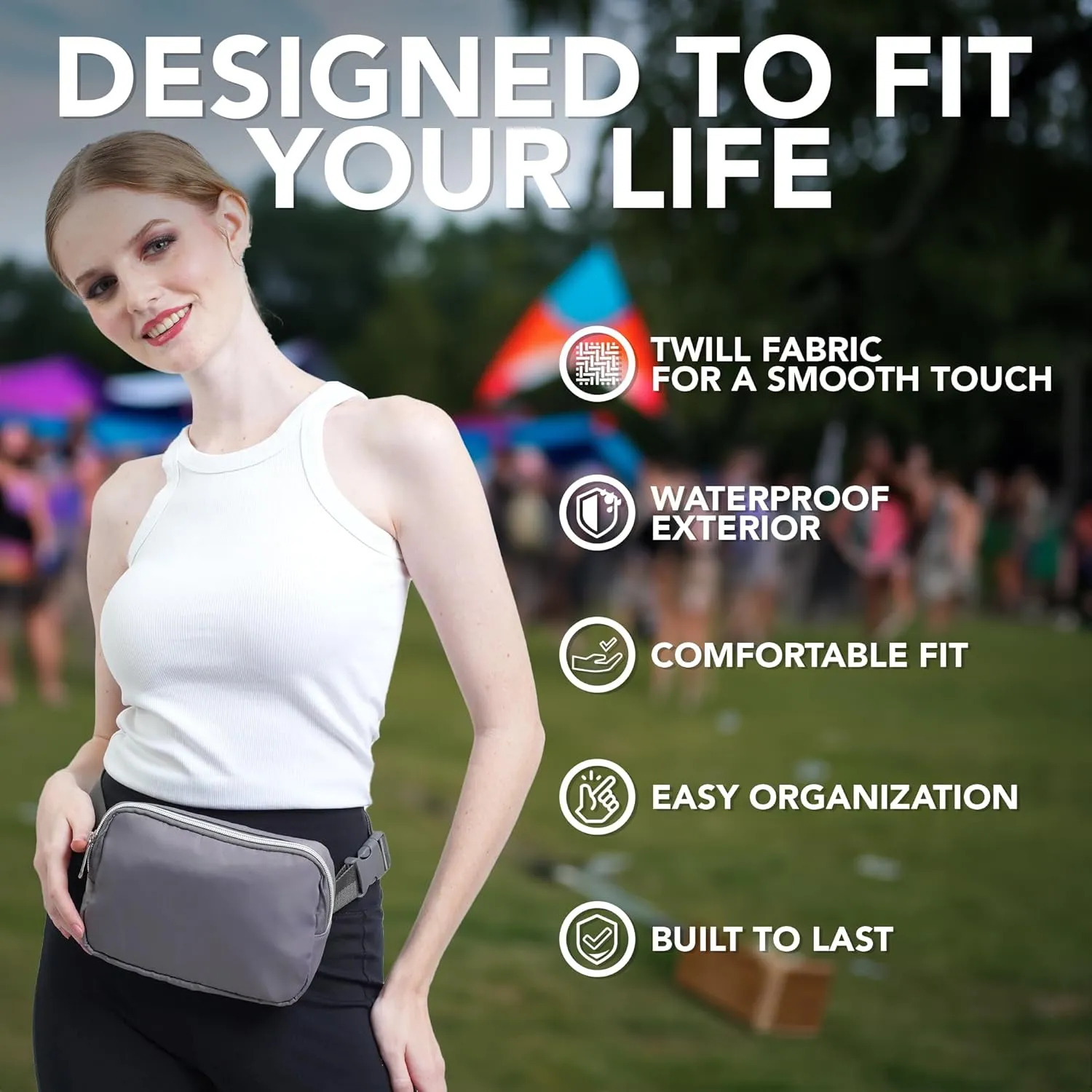 Gray Fanny Pack Belt Bag for Women I Cross Body Fanny Packs for Women - Crossbody Bags small Waist Bag Men - Fashion Waist Pack Bum Bag - Hands Free for Hiking, Running & Travel