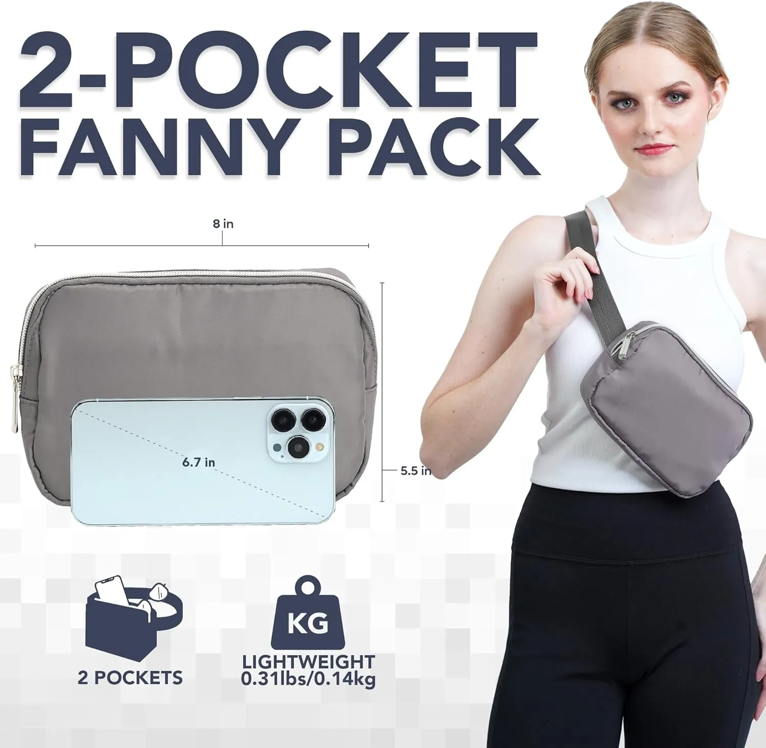 Gray Fanny Pack Belt Bag for Women I Cross Body Fanny Packs for Women - Crossbody Bags small Waist Bag Men - Fashion Waist Pack Bum Bag - Hands Free for Hiking, Running & Travel