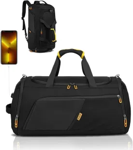 Gym Duffle Bag for Men Women, Travel Duffel Bag Backpack with Shoe Compartment & Wet Pocket, 50L Waterproof Sports Overnight Weekender Bag with USB Port, Black
