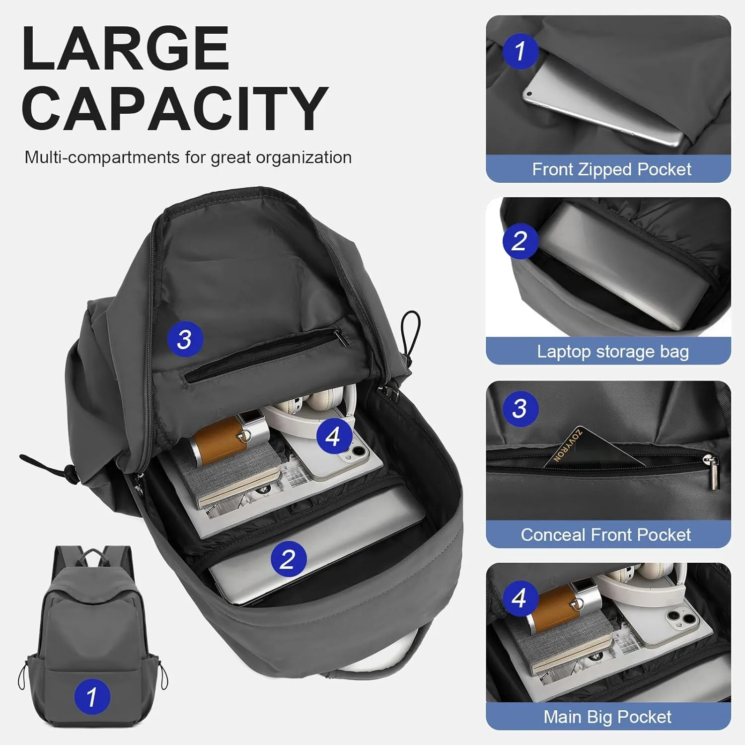 Laptop Backpack for Work, College, Travel, Lightweight Waterproof Daily Backpacks for Men Women, Sport Rucksack Computer Bag Fits 15.6 Inch Notebook