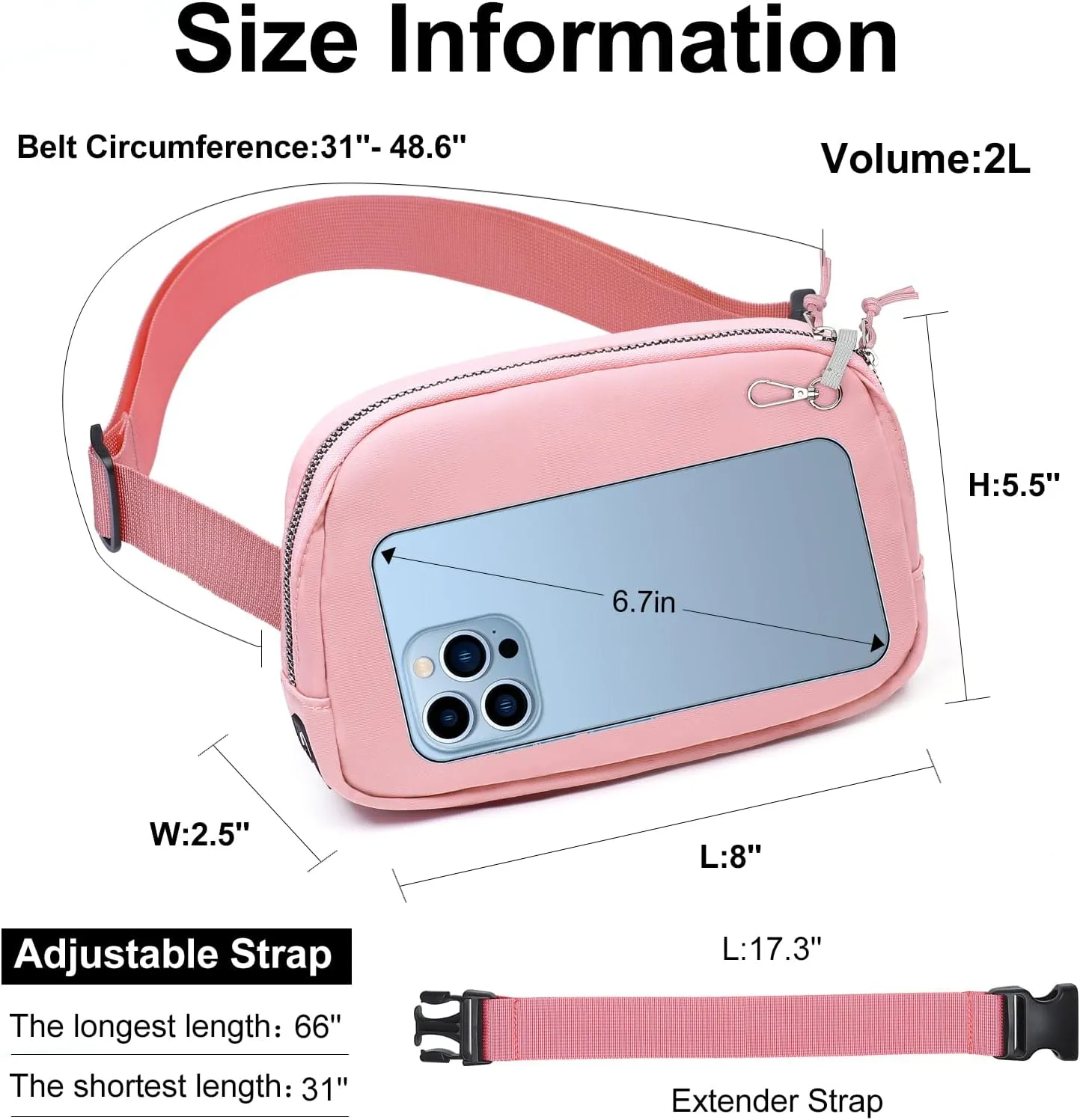 Mini Belt Bag for Women, RFID Small Fanny Pack, Womens Fashion Waist Packs with Extender Strap, Crossbody Bum Bags