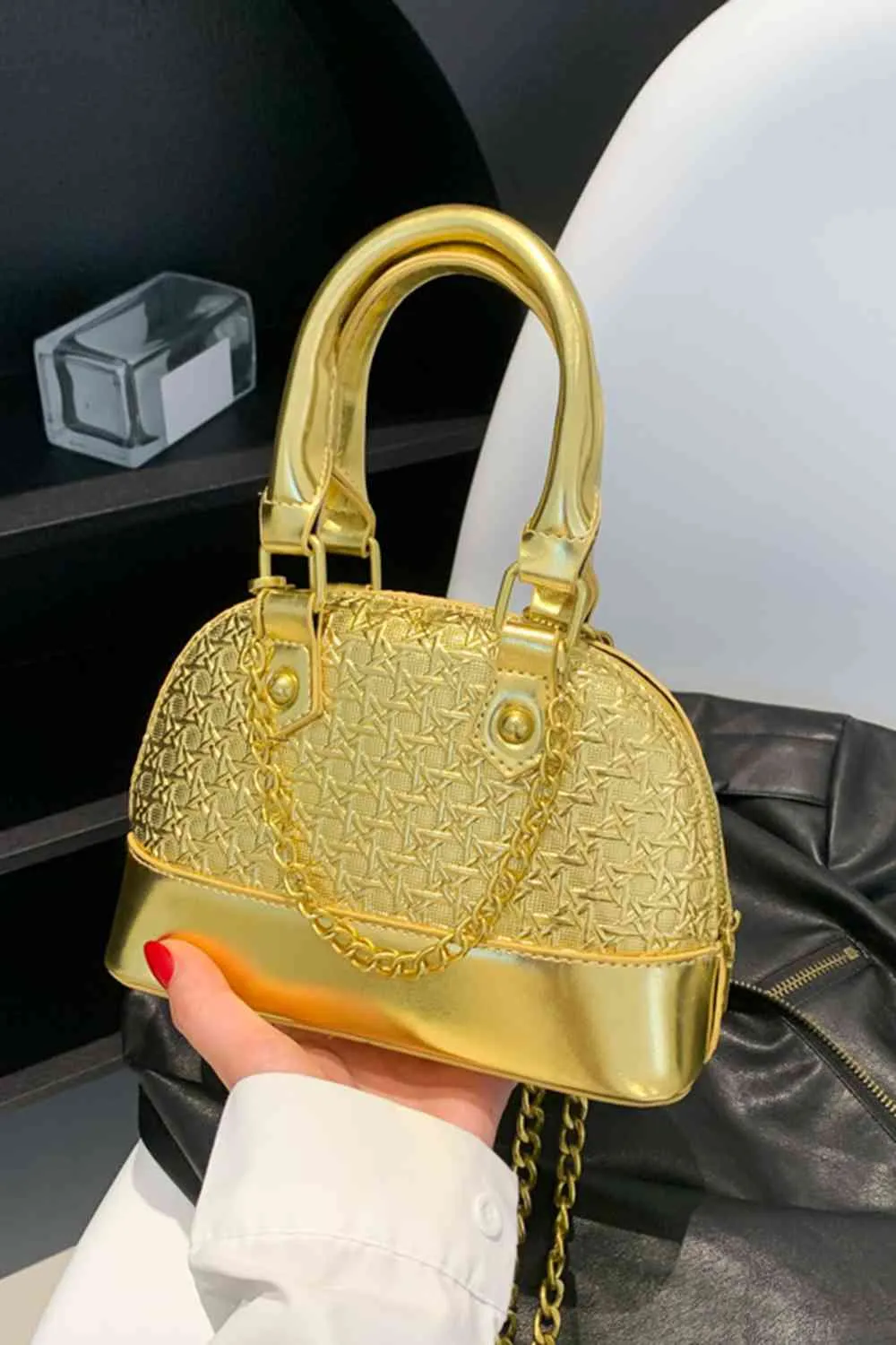 Mini Vegan Satchel purse With Detachable Gold Chain