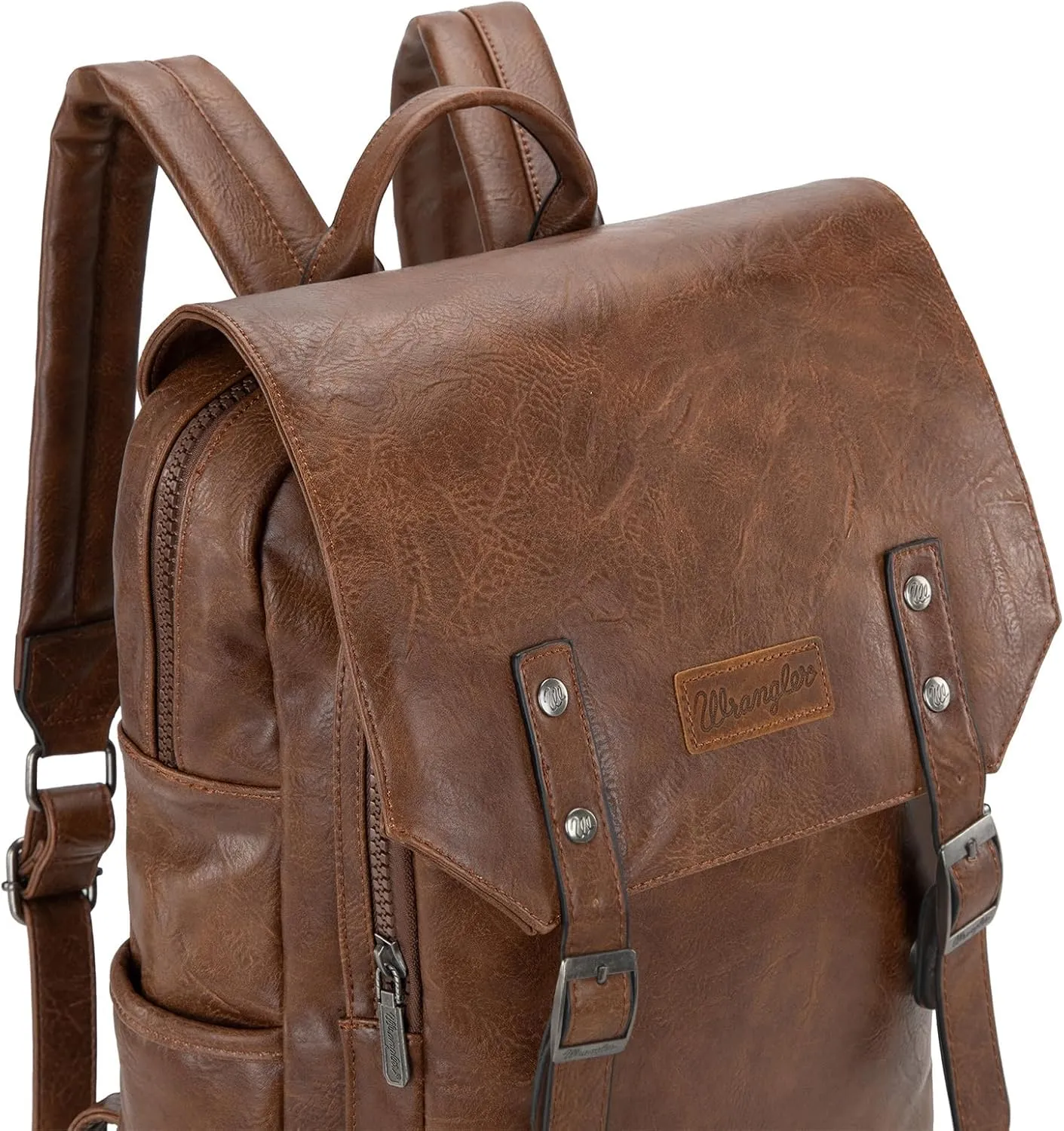 Montana West  Wrangler Brown Leather Laptop Backpack for Women Men Unisex Fashion Backpack Purse