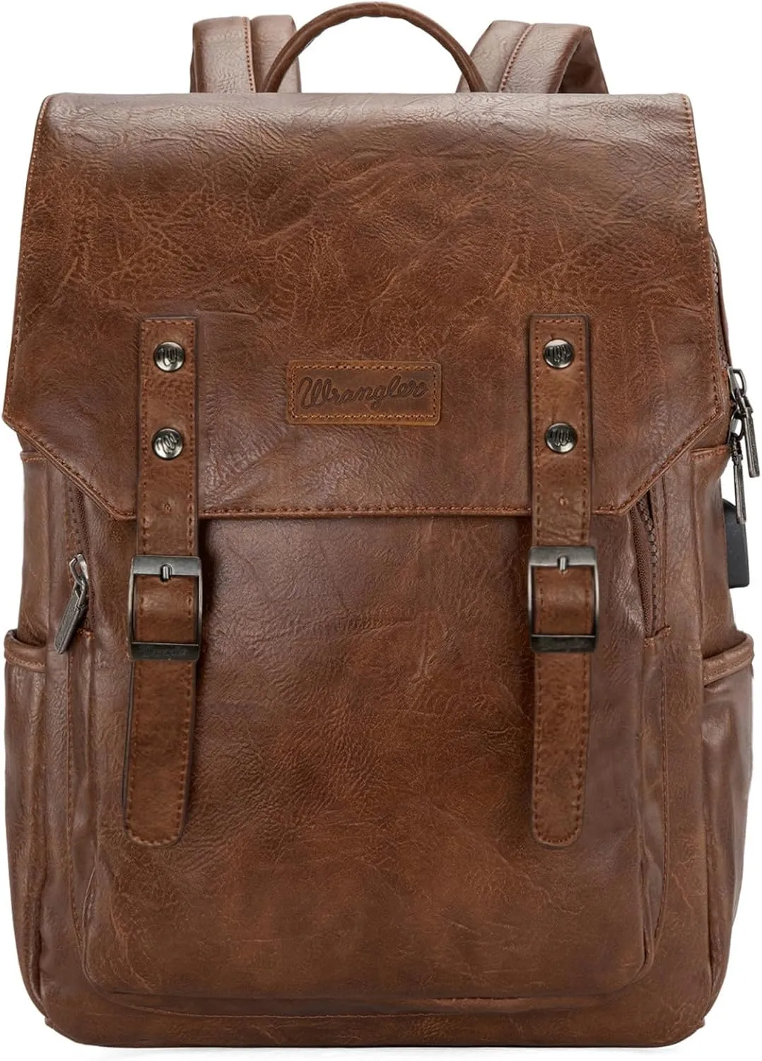 Montana West  Wrangler Brown Leather Laptop Backpack for Women Men Unisex Fashion Backpack Purse