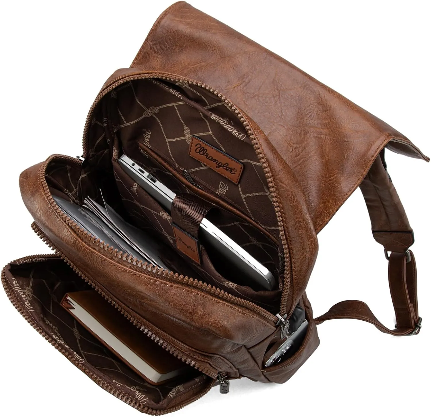 Montana West  Wrangler Brown Leather Laptop Backpack for Women Men Unisex Fashion Backpack Purse