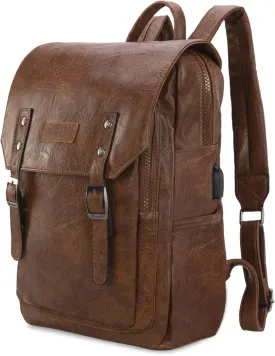 Montana West  Wrangler Brown Leather Laptop Backpack for Women Men Unisex Fashion Backpack Purse
