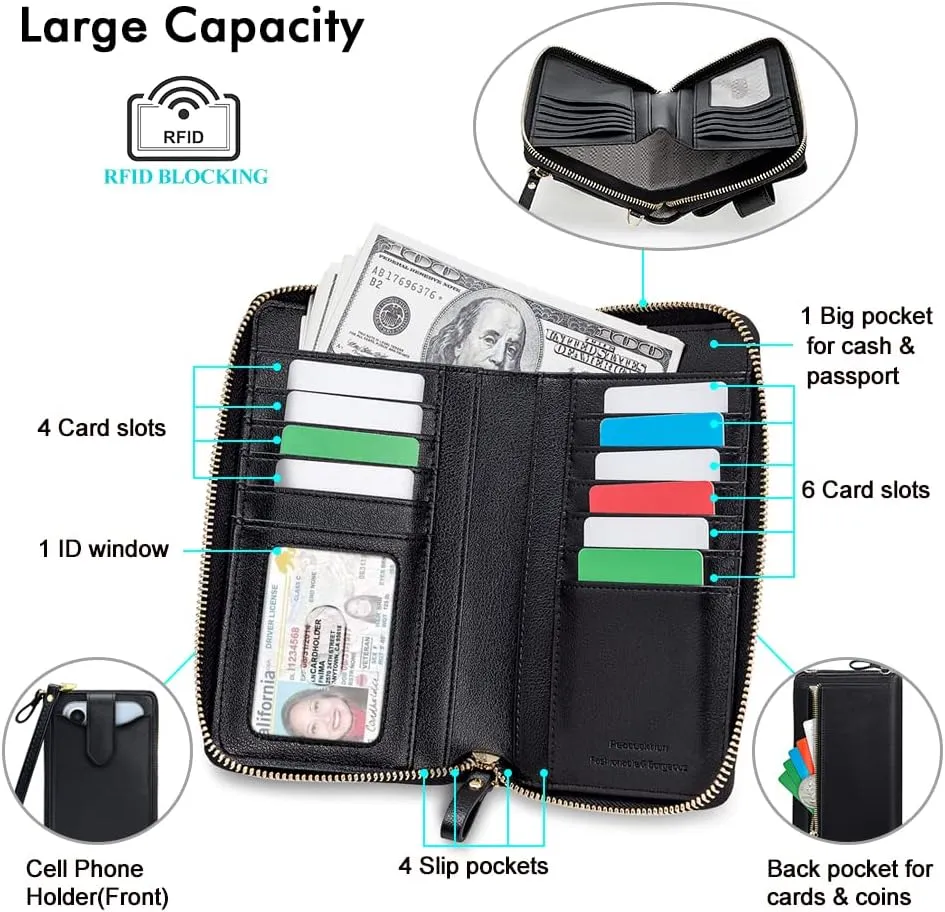 Peacocktion RFID Crossbody Wallet Purse for Women Small Travel Cell Phone Purses Trendy Vegan Leather Bags with Card Slots