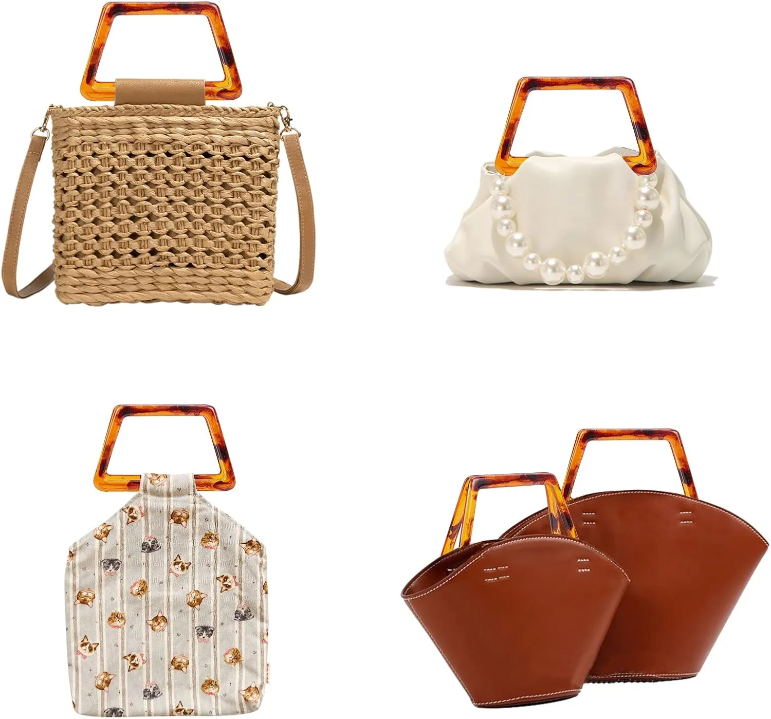 PH PandaHall 4pcs Trapezoid Bags Handles Decorative Handbag Handle Purse Handles Replacement for Handmade Beach Bag Handbags Straw Bag Crocheted Purse Making