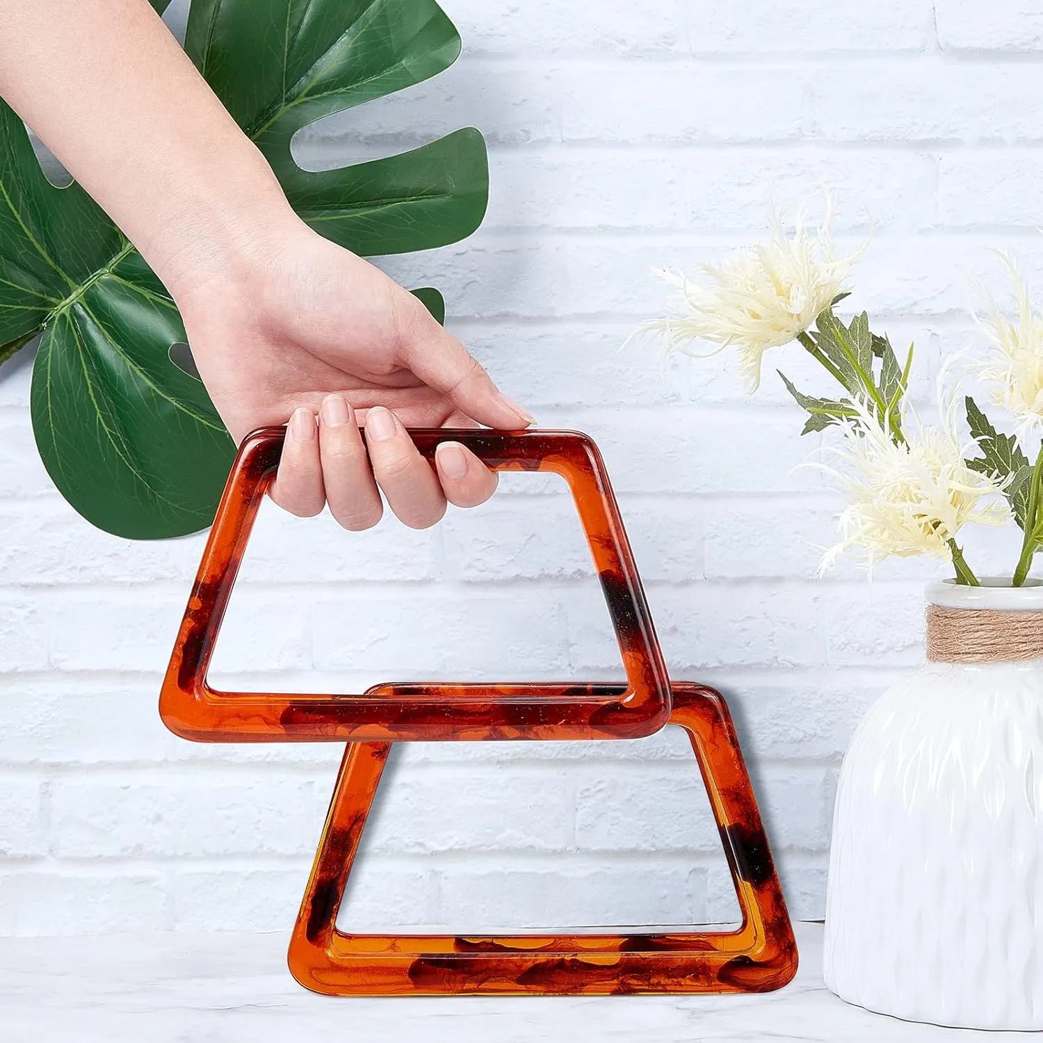 PH PandaHall 4pcs Trapezoid Bags Handles Decorative Handbag Handle Purse Handles Replacement for Handmade Beach Bag Handbags Straw Bag Crocheted Purse Making
