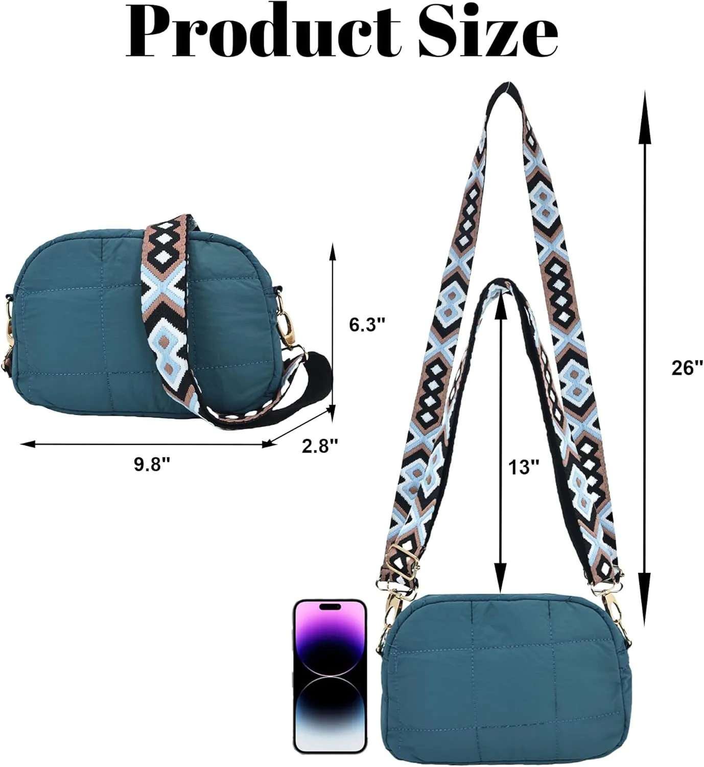Quilted Crossbody Bags for Women Puffer Shoulder Bag with Adjustable Wide Strap Puffy Dupes Nylon Crossbody Purse
