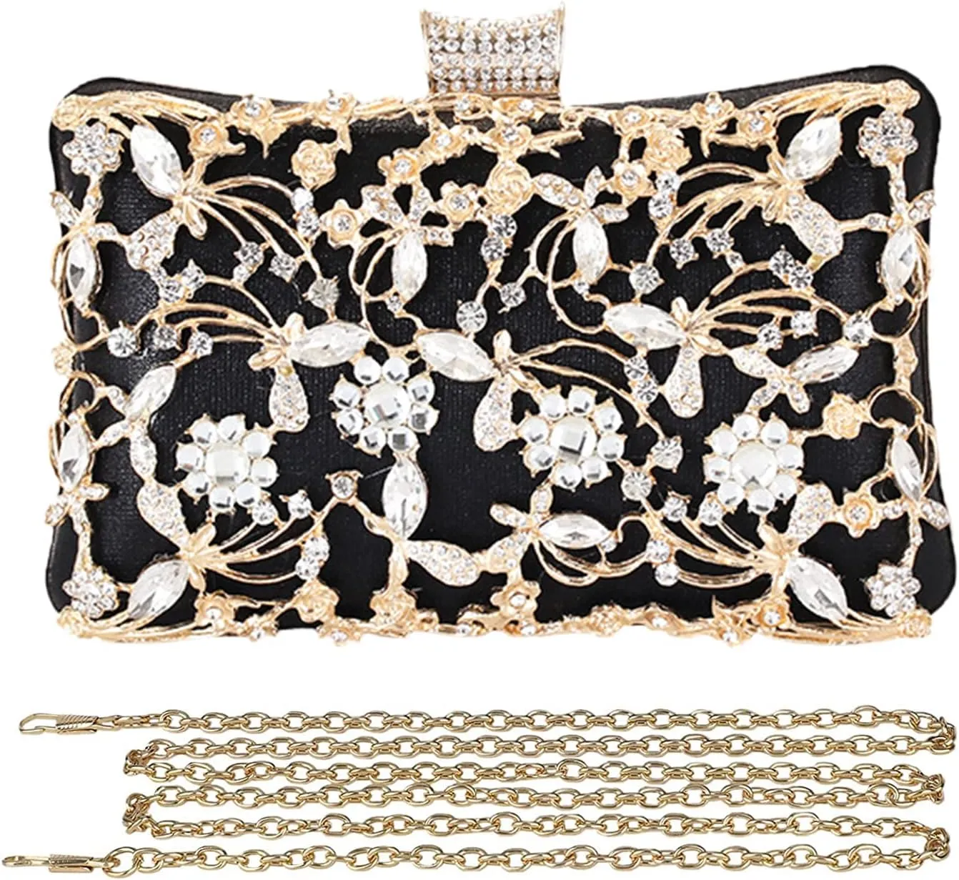 Rhinestone Evening Bag for Women Crystal Clutch Bag Sparkly Sequin Glitter Handbag Floral Shoulder Bag