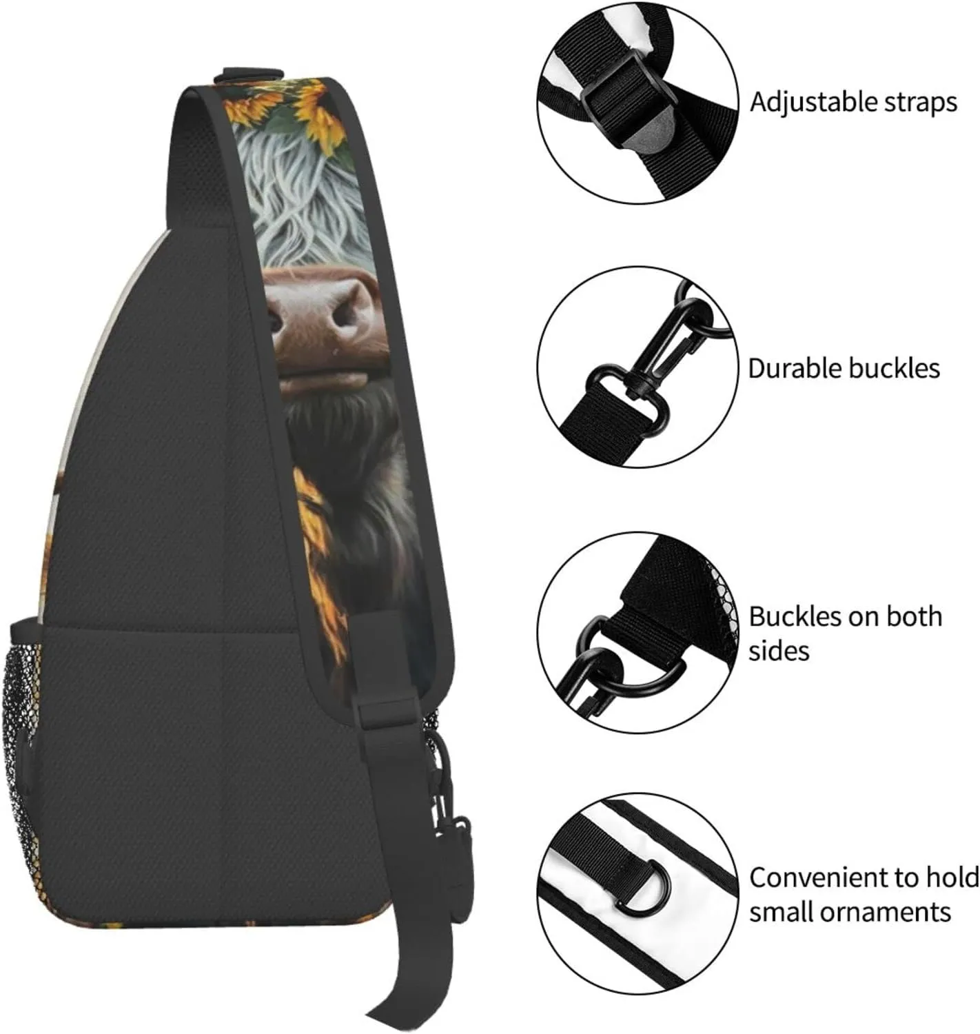 Sunflower Highland-Cow Outdoor Cross-body Shoulder Bag, Unisex Backpack For Women Men Young Hiking Travel