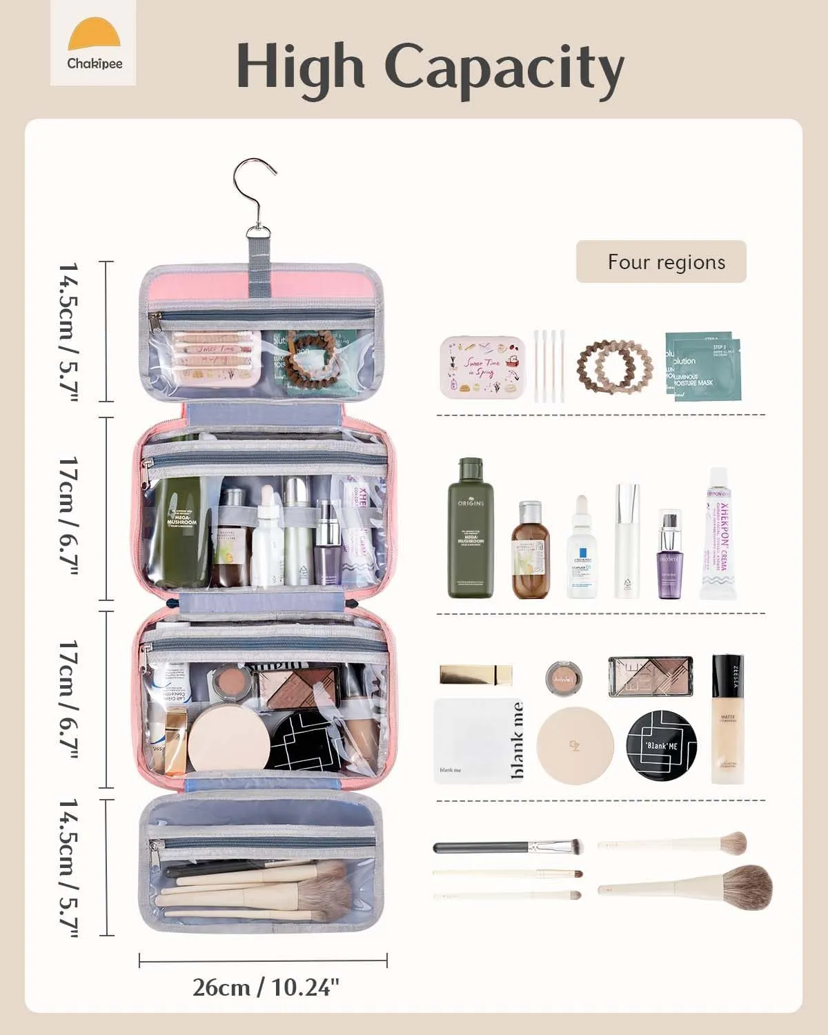 Travel Hanging Toiletry Bag for Women - Waterproof Cosmetic Organizer with Clear Window, Lightweight Bathroom Bags for Essentials, Makeup, Shampoo, Toiletries (Dark Pink, Medium)