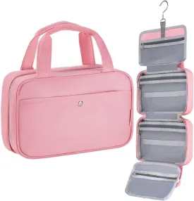 Travel Hanging Toiletry Bag for Women - Waterproof Cosmetic Organizer with Clear Window, Lightweight Bathroom Bags for Essentials, Makeup, Shampoo, Toiletries (Dark Pink, Medium)