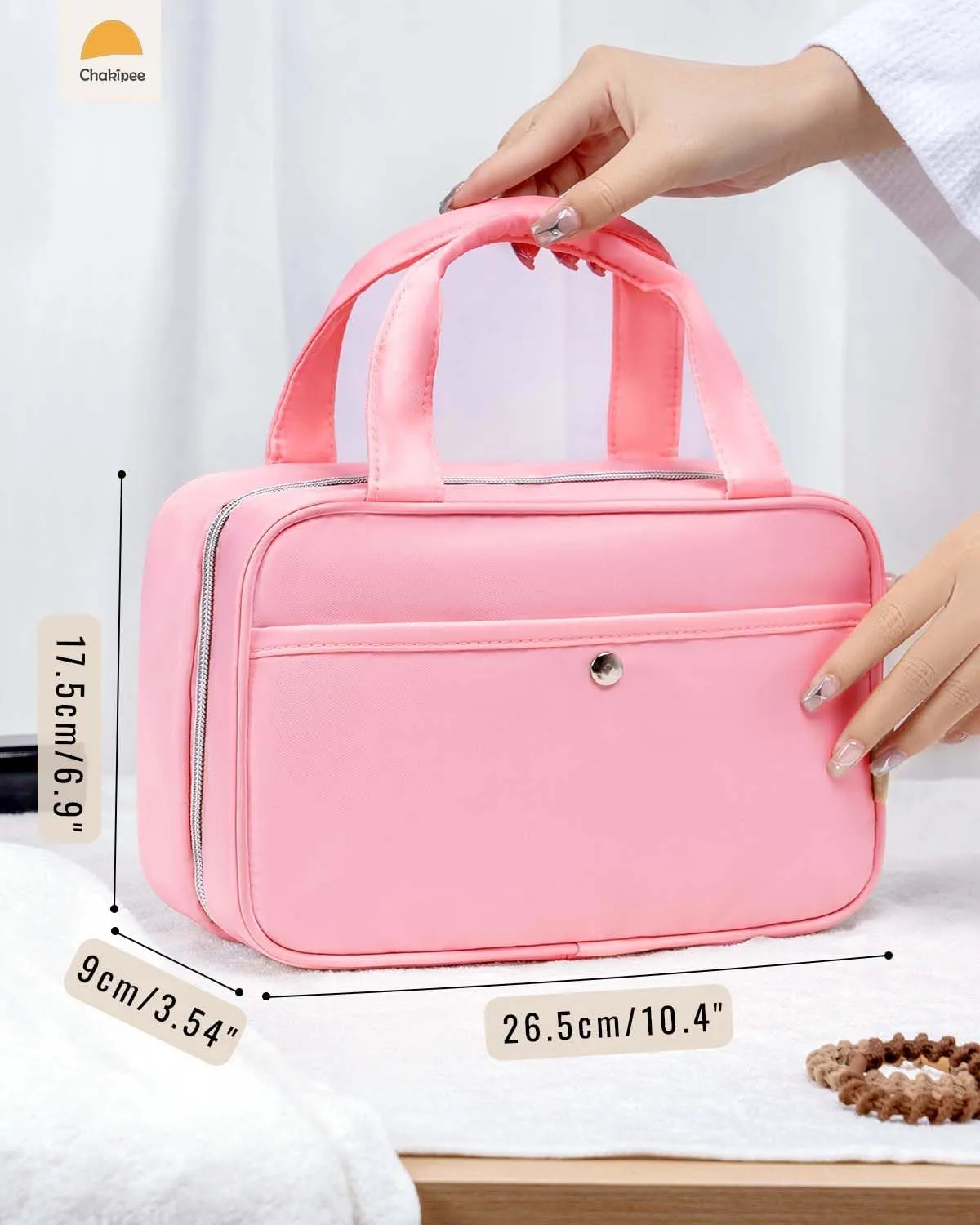 Travel Hanging Toiletry Bag for Women - Waterproof Cosmetic Organizer with Clear Window, Lightweight Bathroom Bags for Essentials, Makeup, Shampoo, Toiletries (Dark Pink, Medium)