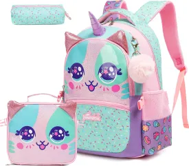Unicorn Kids Backpacks for Girls School Bag with Lunch Box School Backpack for Girls Set Cute Bookbag for Kindergarten