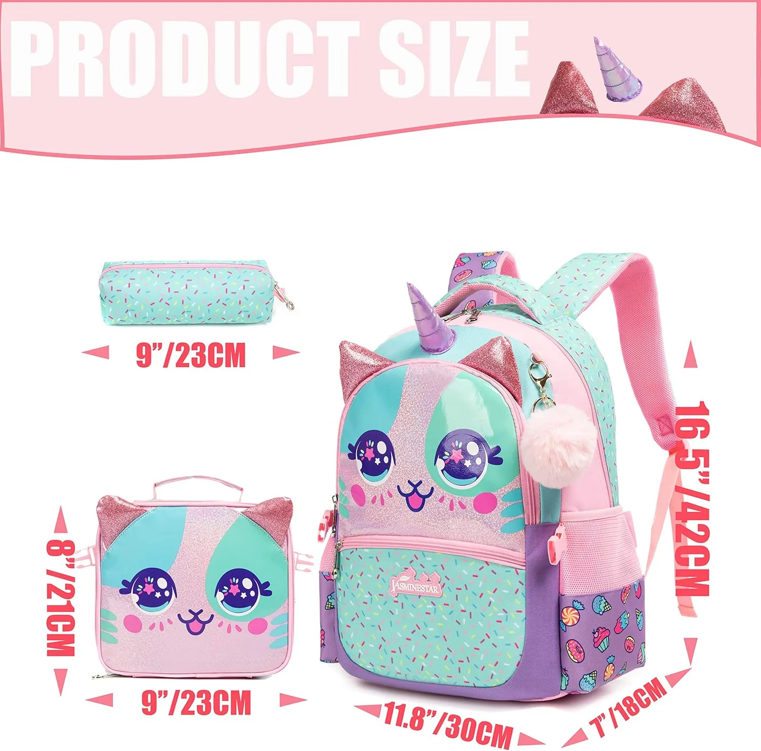 Unicorn Kids Backpacks for Girls School Bag with Lunch Box School Backpack for Girls Set Cute Bookbag for Kindergarten