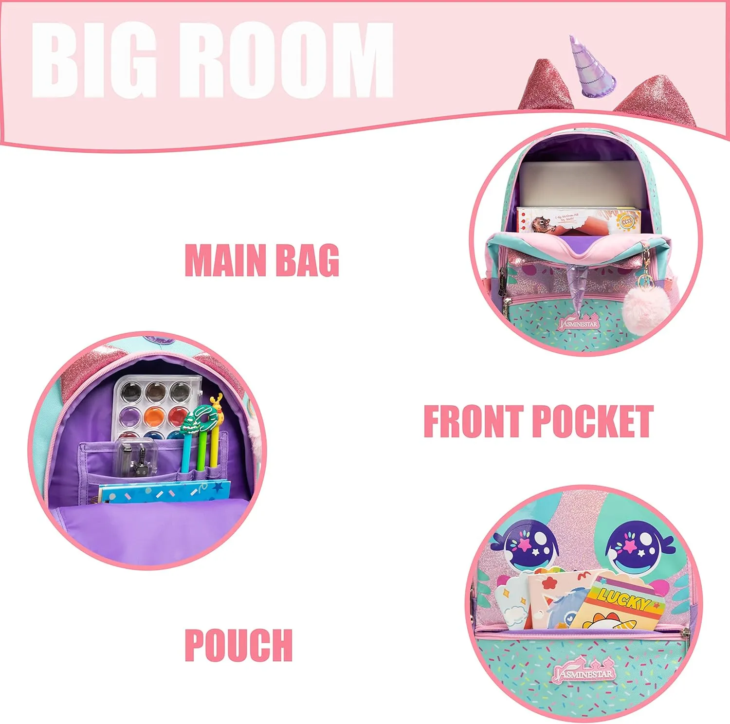Unicorn Kids Backpacks for Girls School Bag with Lunch Box School Backpack for Girls Set Cute Bookbag for Kindergarten