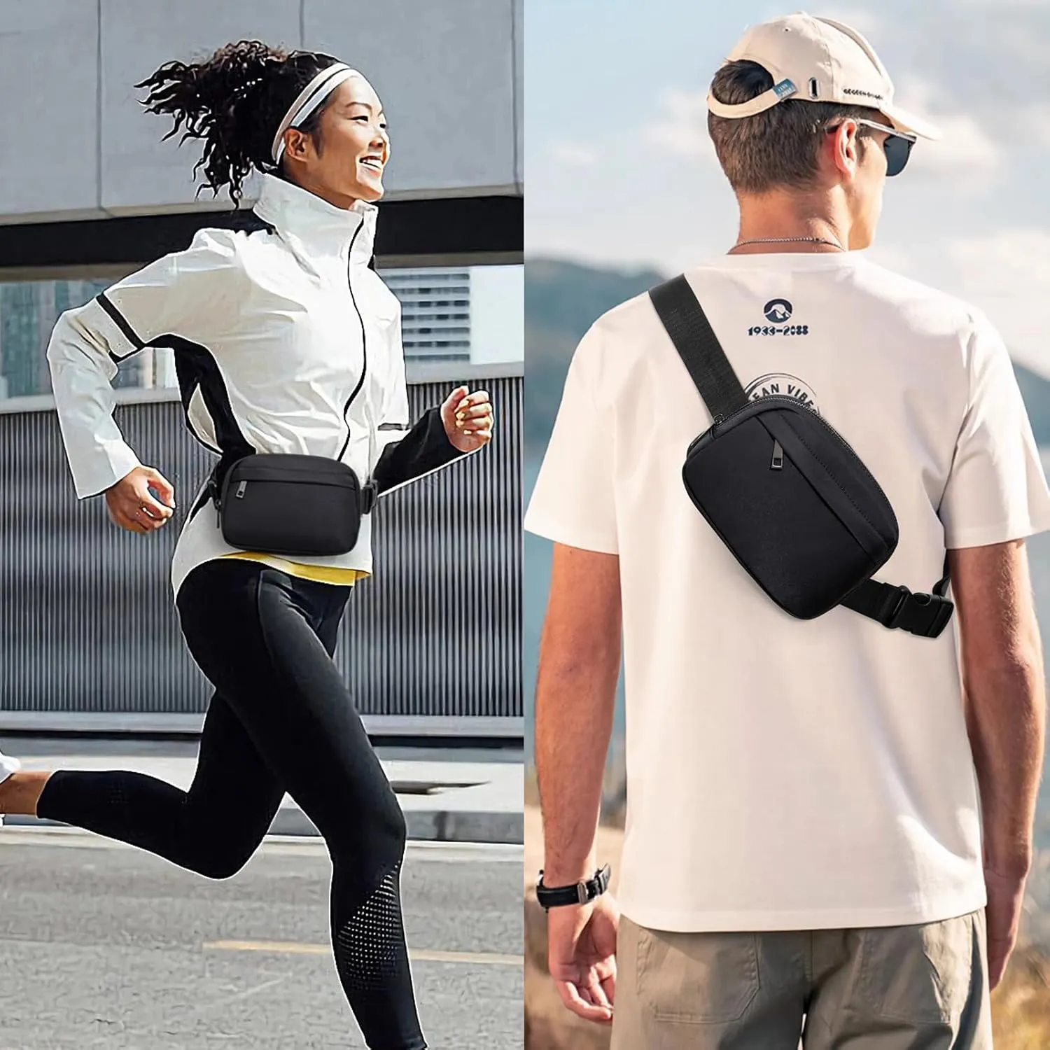 Unisex Belt Bag Fanny pack crossbody bags Everywhere Waist packs with Adjustable Strap (BLACK)