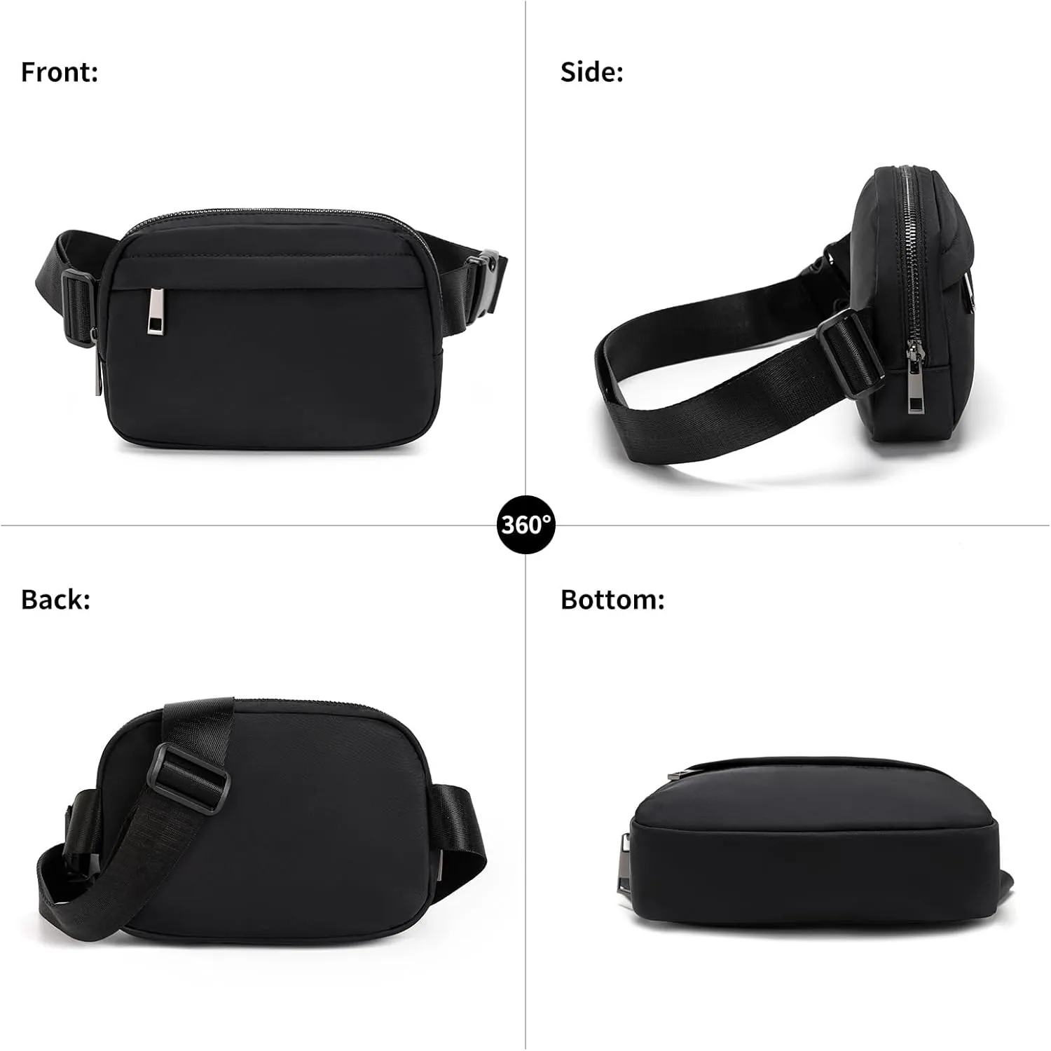 Unisex Belt Bag Fanny pack crossbody bags Everywhere Waist packs with Adjustable Strap (BLACK)