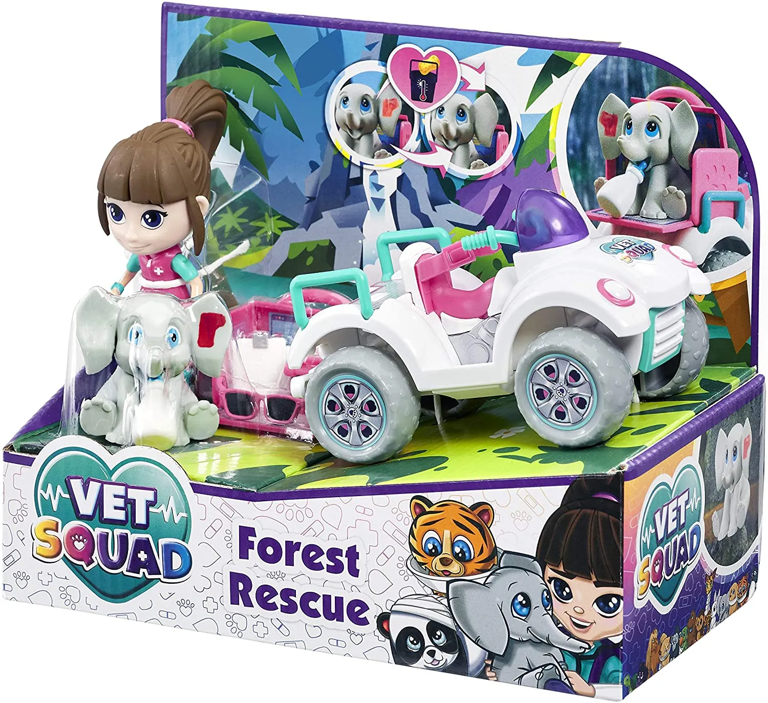 Vet Squad - Forest Rescue - Ava & Quadbike, 3 inch articulated vet figure with vehicle, pet and accessories - Suitable for 4 years and above